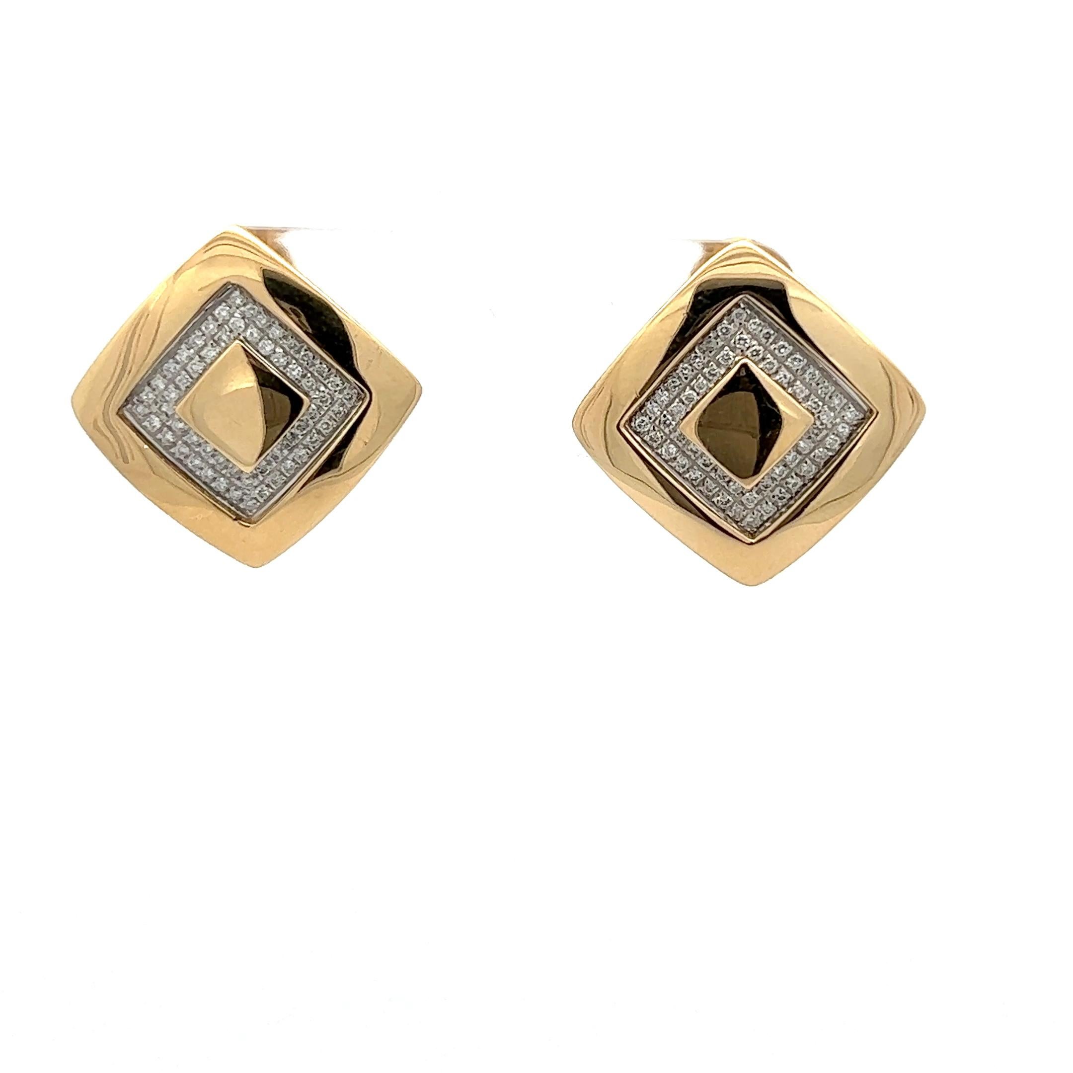 Single Cut A pair of 18k yellow gold and diamond earrings by Versace. For Sale
