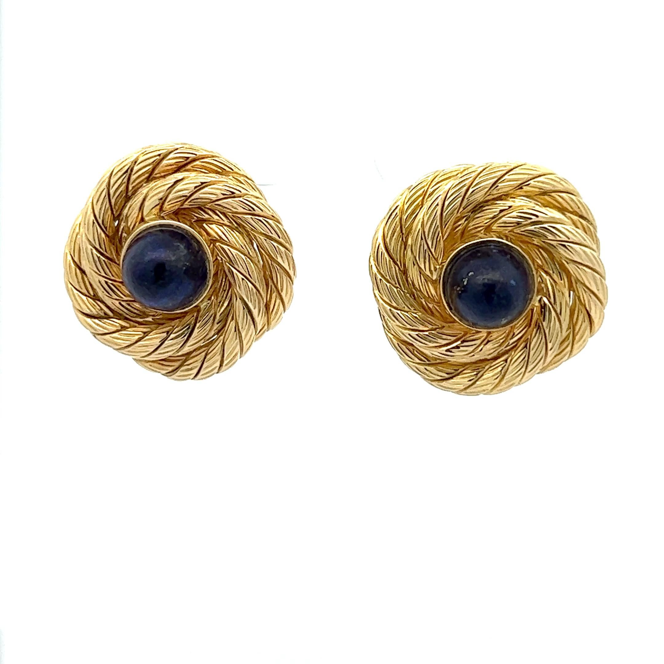 Women's A pair of 18k yellow gold and Lapis Lazuli earrings by Weingrill.