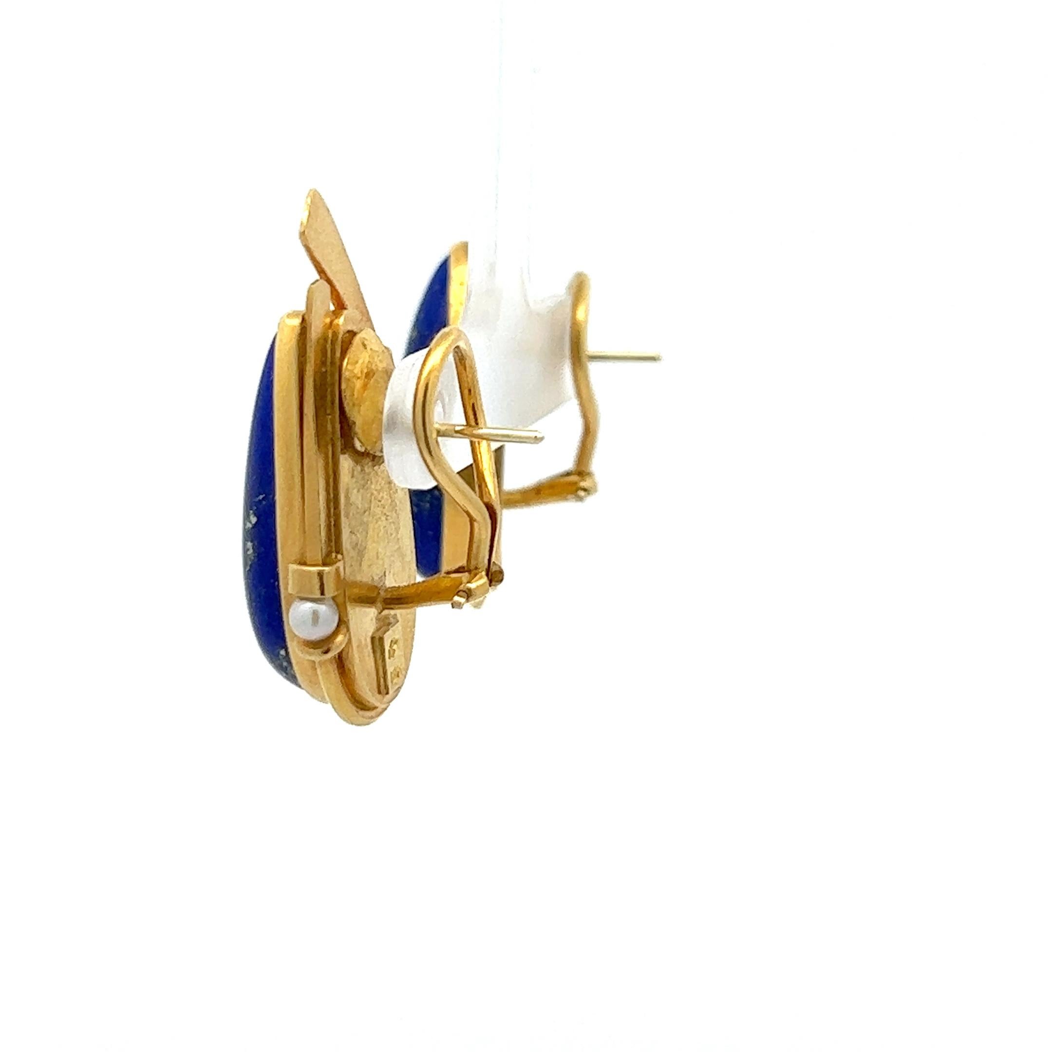 Women's A pair of 18k yellow gold, lapis lazuli and pearl earrings by Erté.