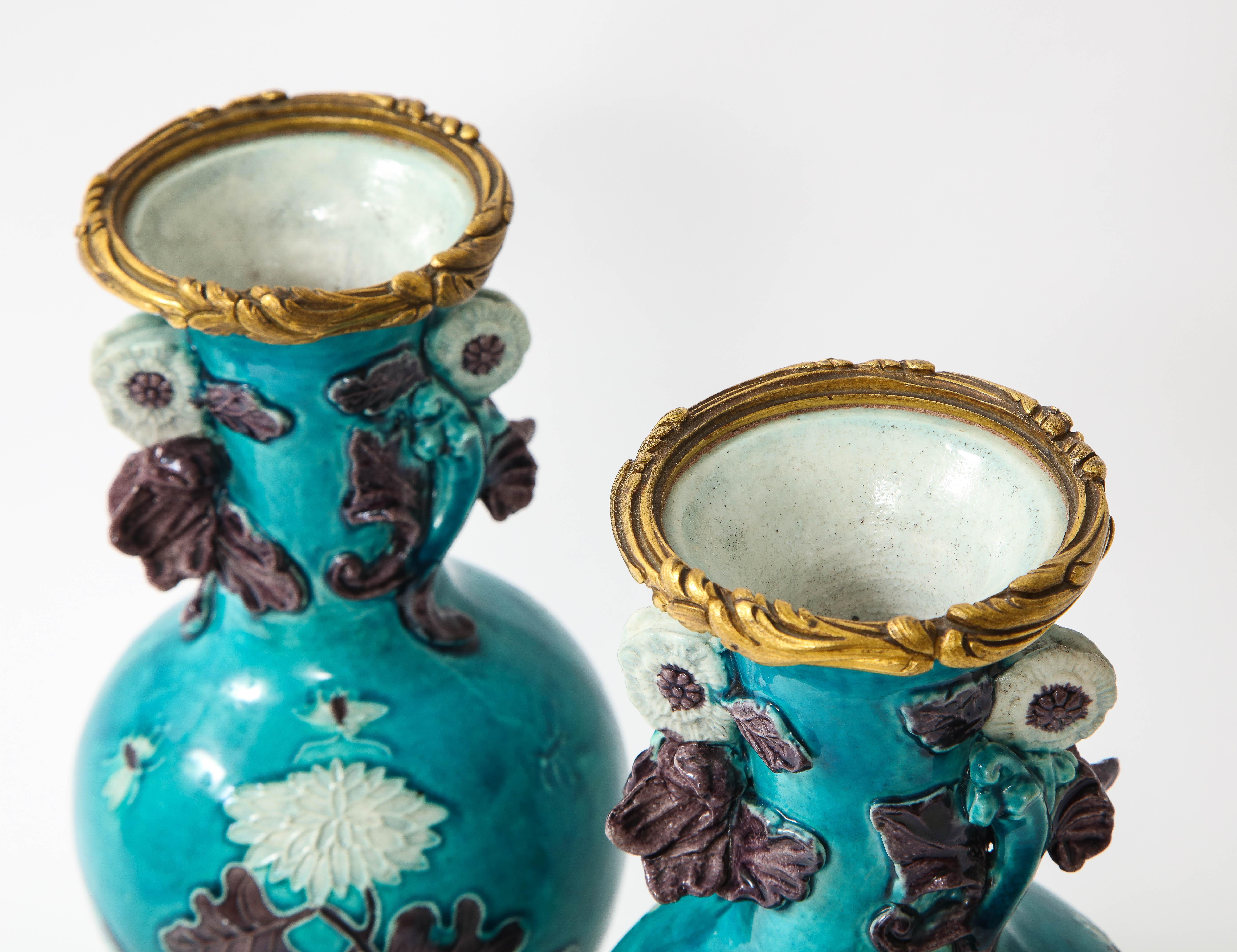 Pair of 18th Century Chinese Porcelain Vases with French Doré Bronze Mounts For Sale 3