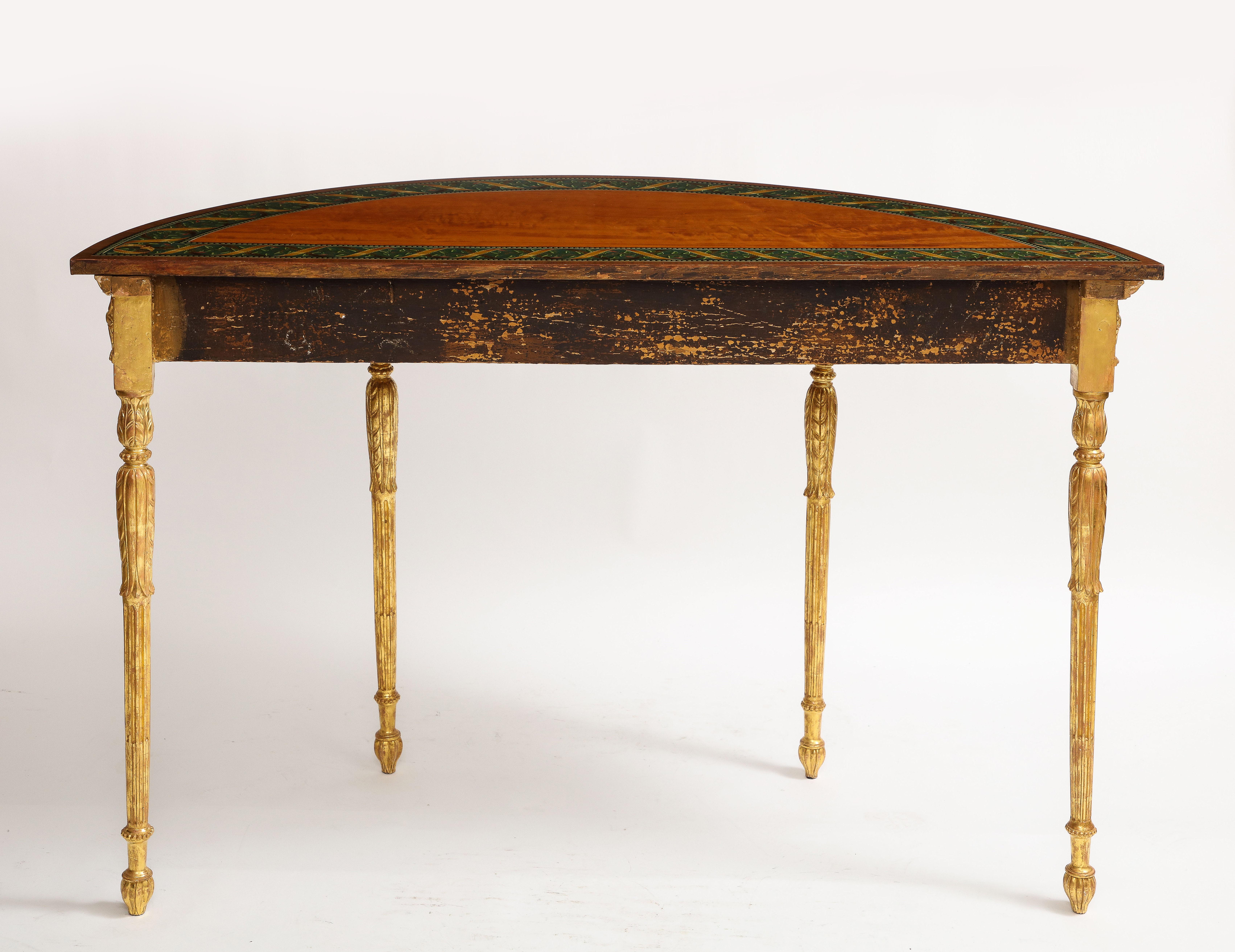 A Pair of 18th C. George III Gilt-Wood Demi-lune Consoles tables w/ Painted Tops For Sale 9
