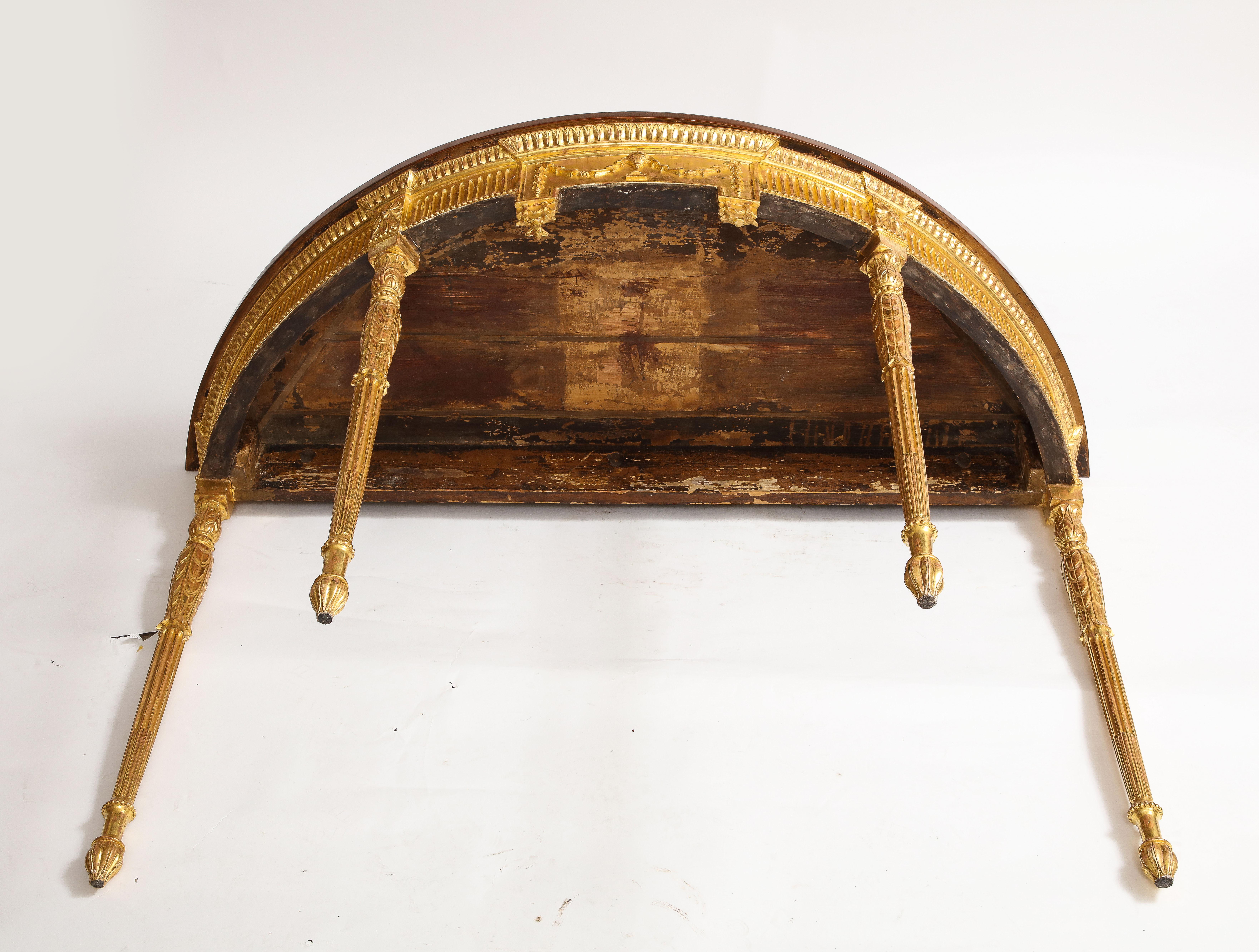 A Pair of 18th C. George III Gilt-Wood Demi-lune Consoles tables w/ Painted Tops For Sale 10