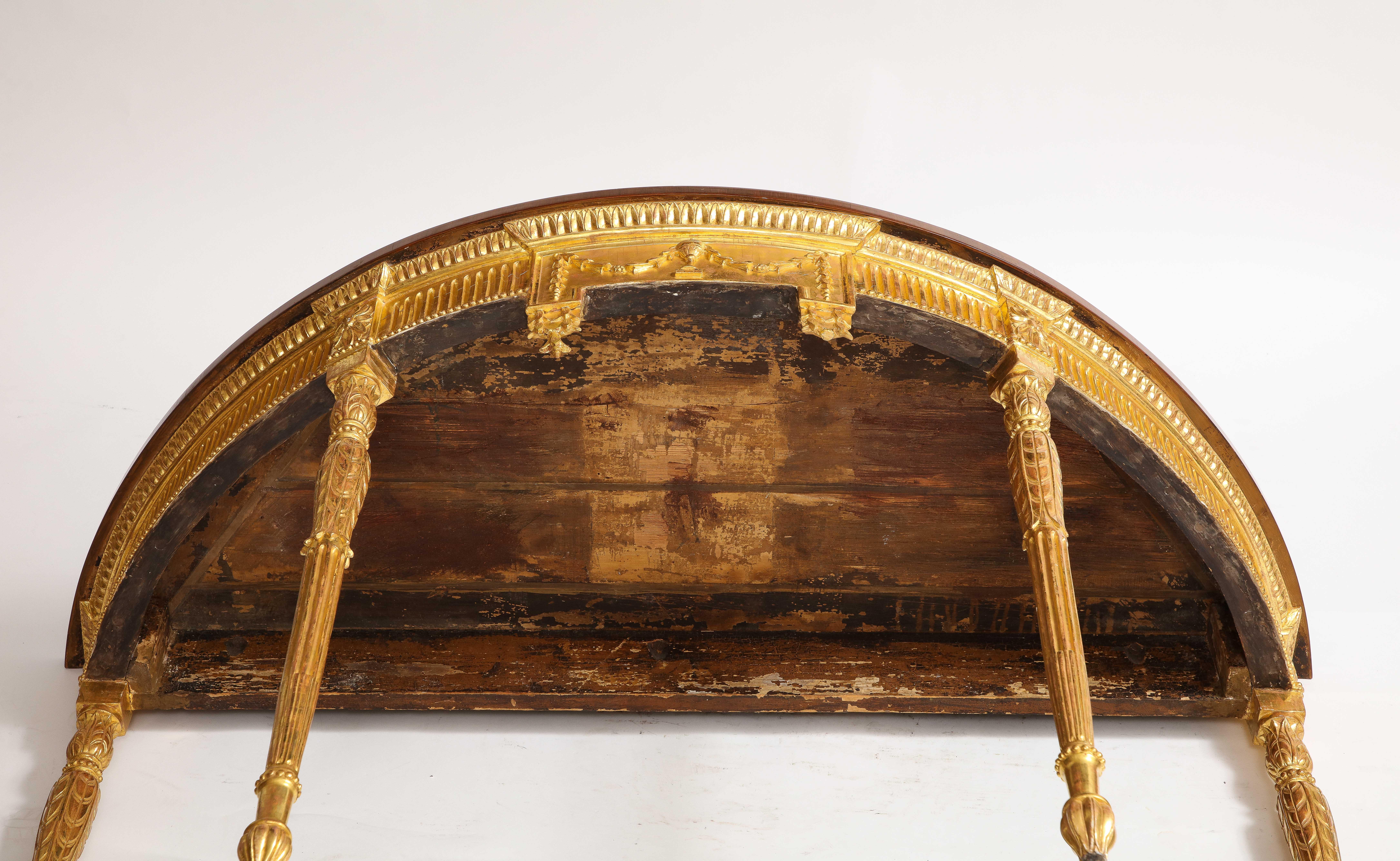 A Pair of 18th C. George III Gilt-Wood Demi-lune Consoles tables w/ Painted Tops For Sale 11