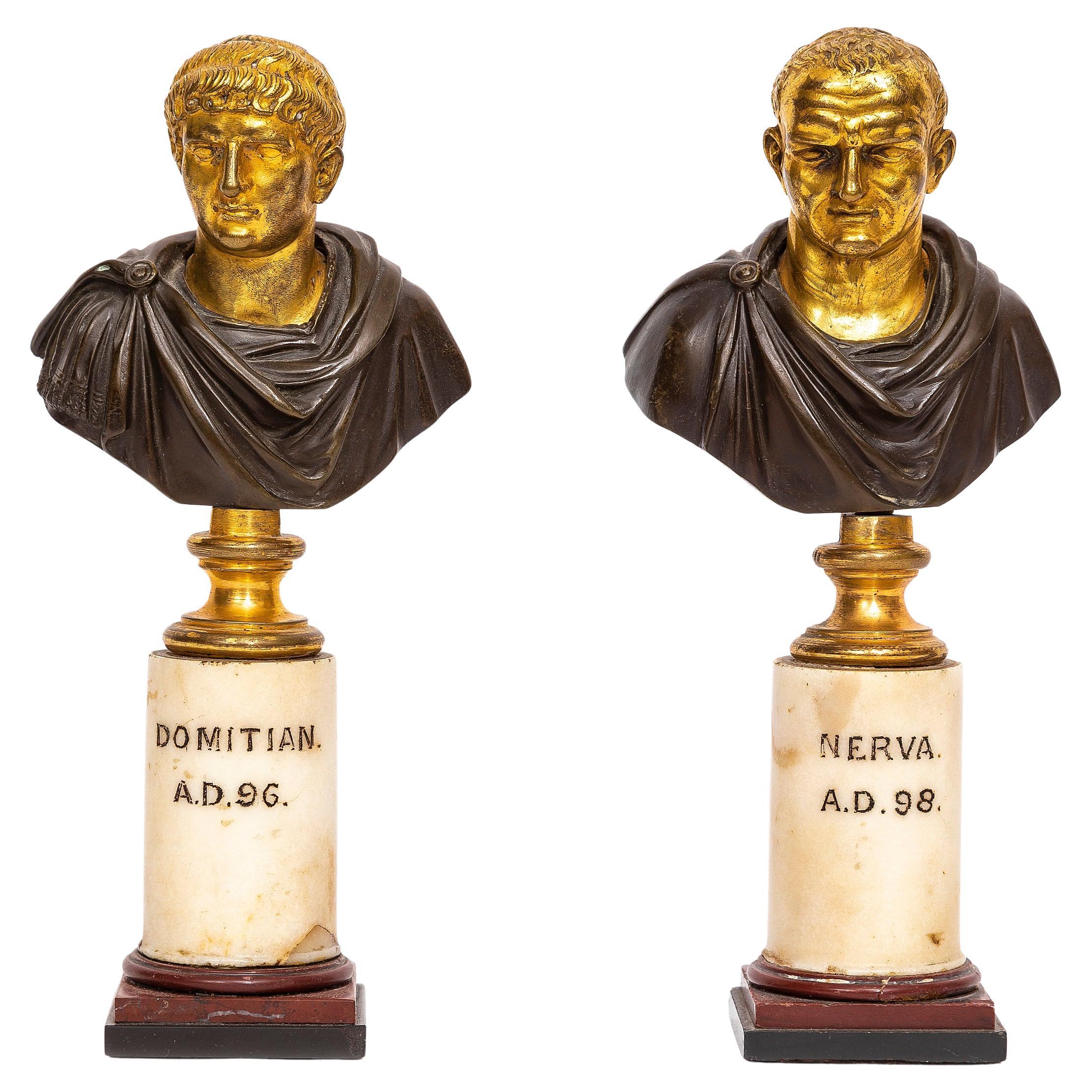 A Pair of 18th C. Italian Grand Tour Busts of Emperors Domitian and Nerva