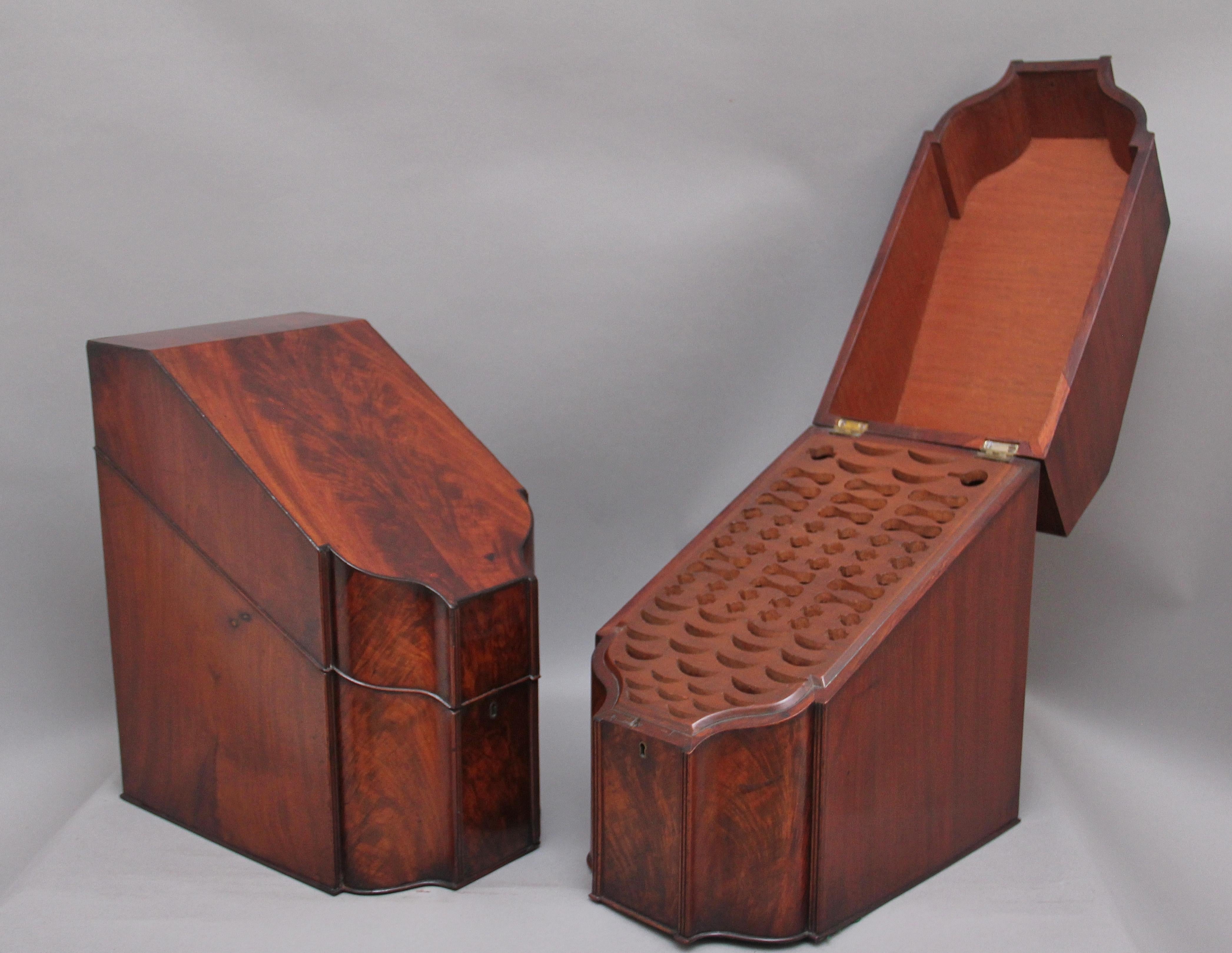Georgian Pair of 18th Century Antique Mahogany Knife Boxes
