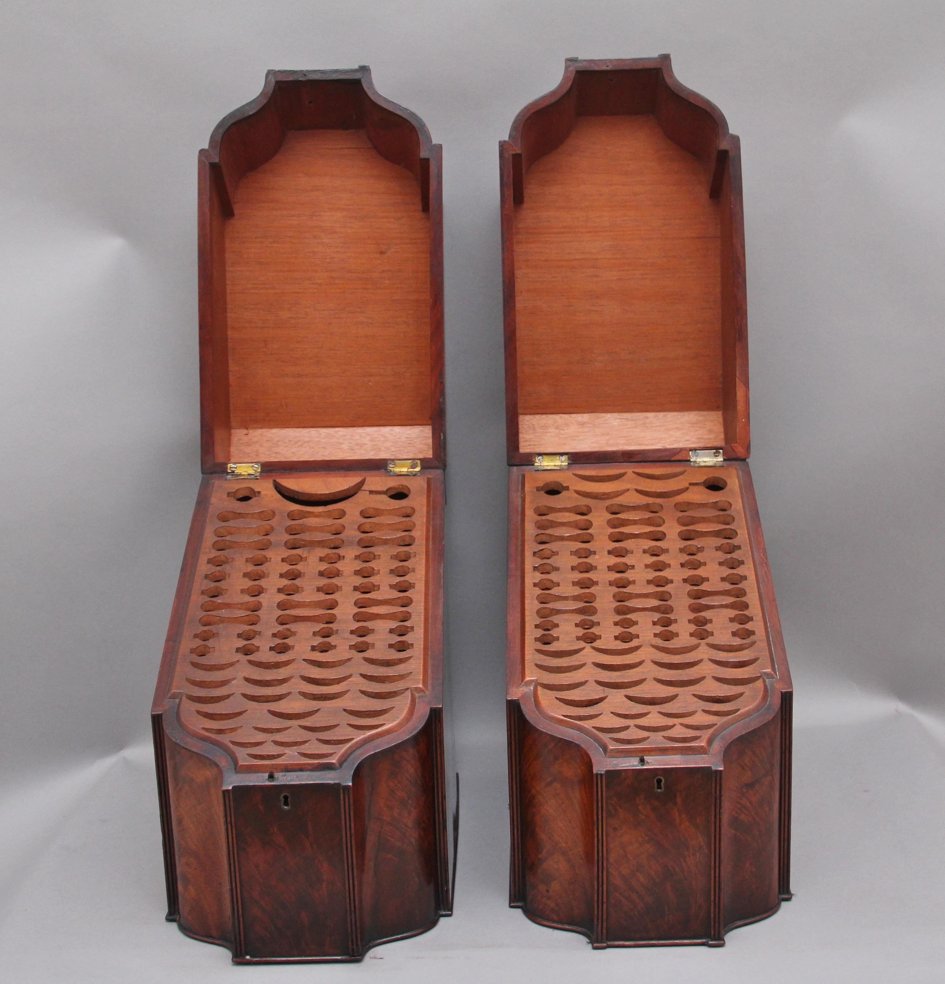 British Pair of 18th Century Antique Mahogany Knife Boxes
