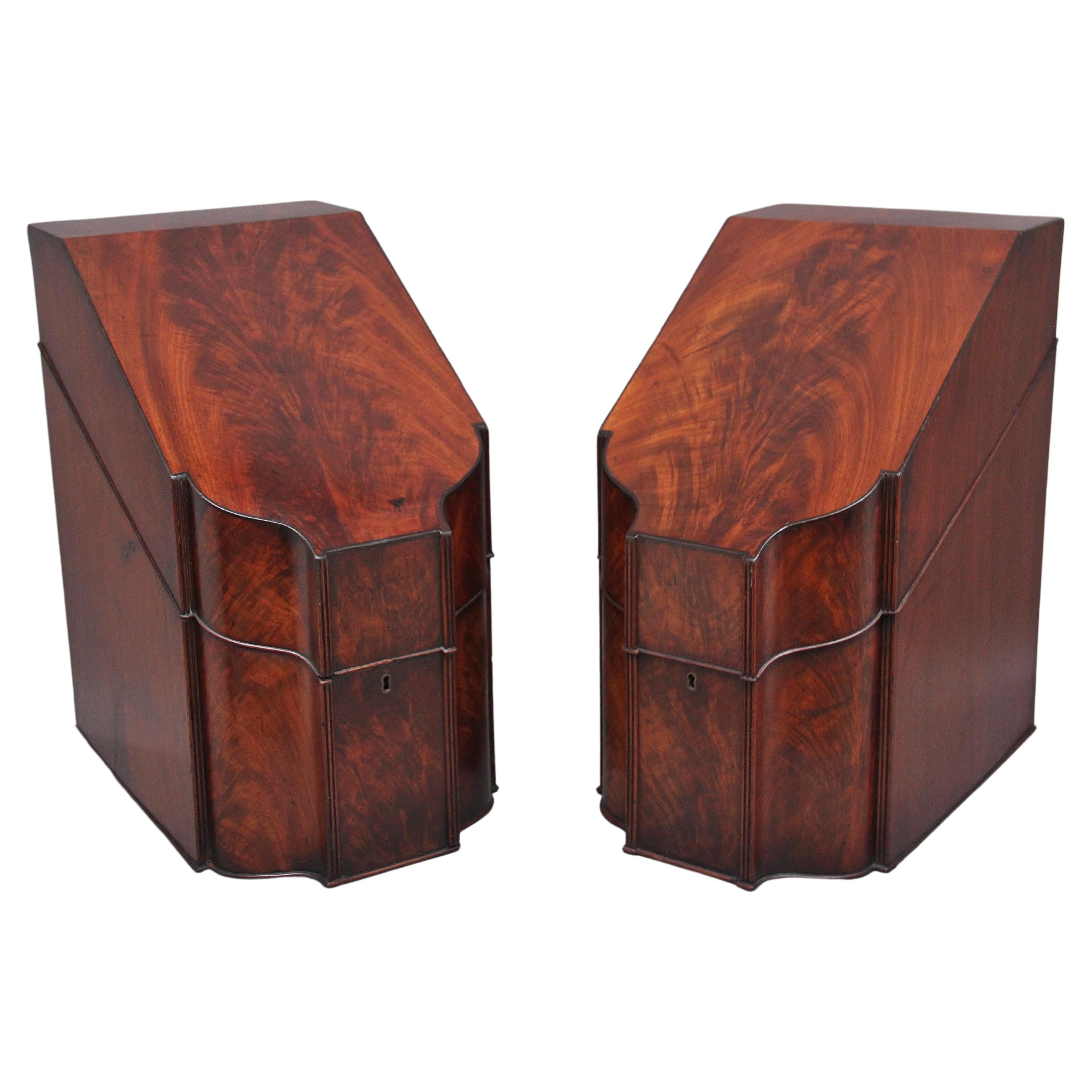 Pair of 18th Century Antique Mahogany Knife Boxes