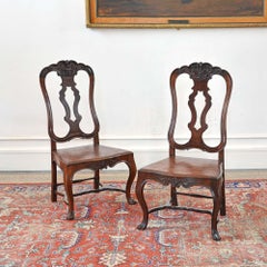 A pair of 18th century antique Portuguese tall-back rosewood side chairs