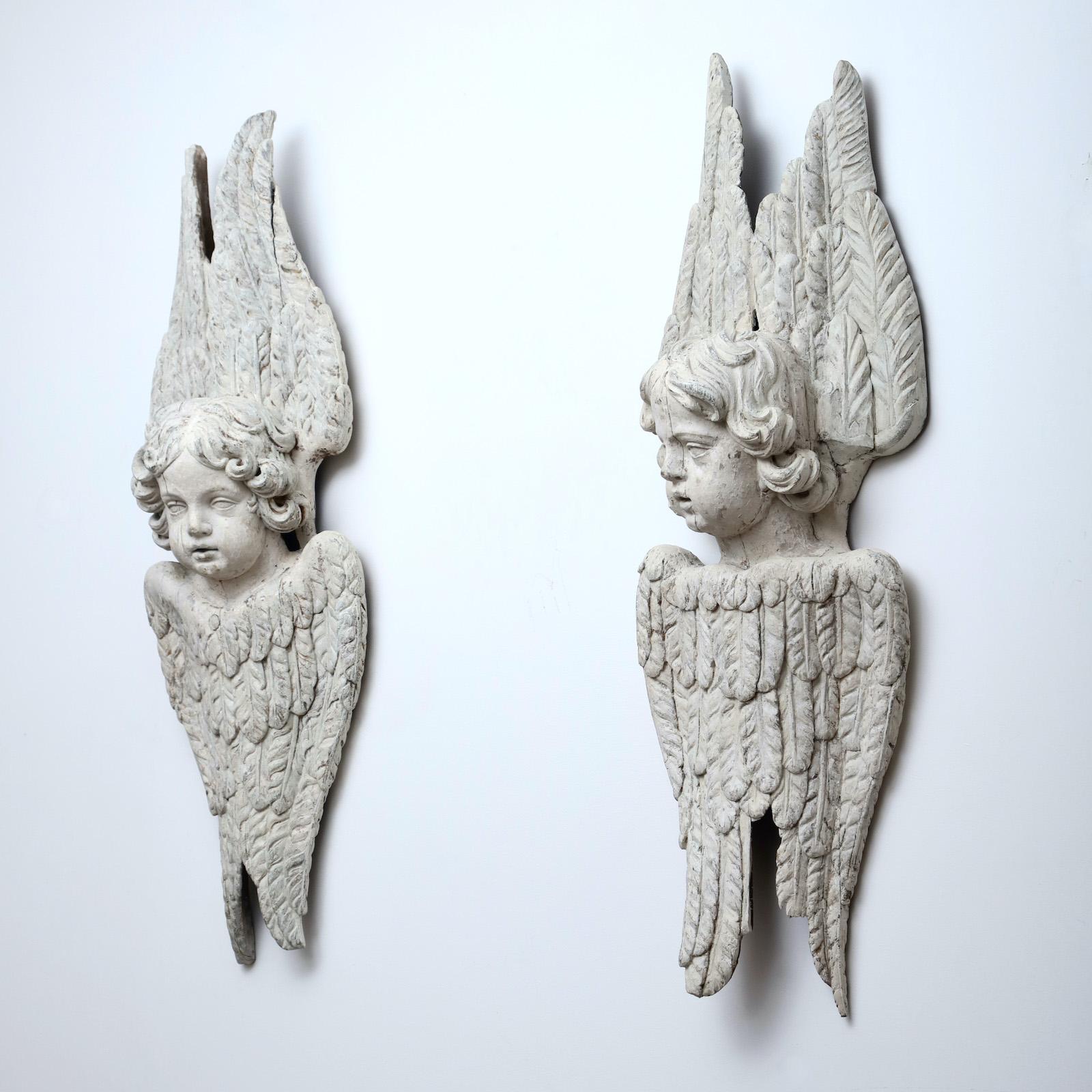 Pair of 18th Century Baroque Carved Angels 1