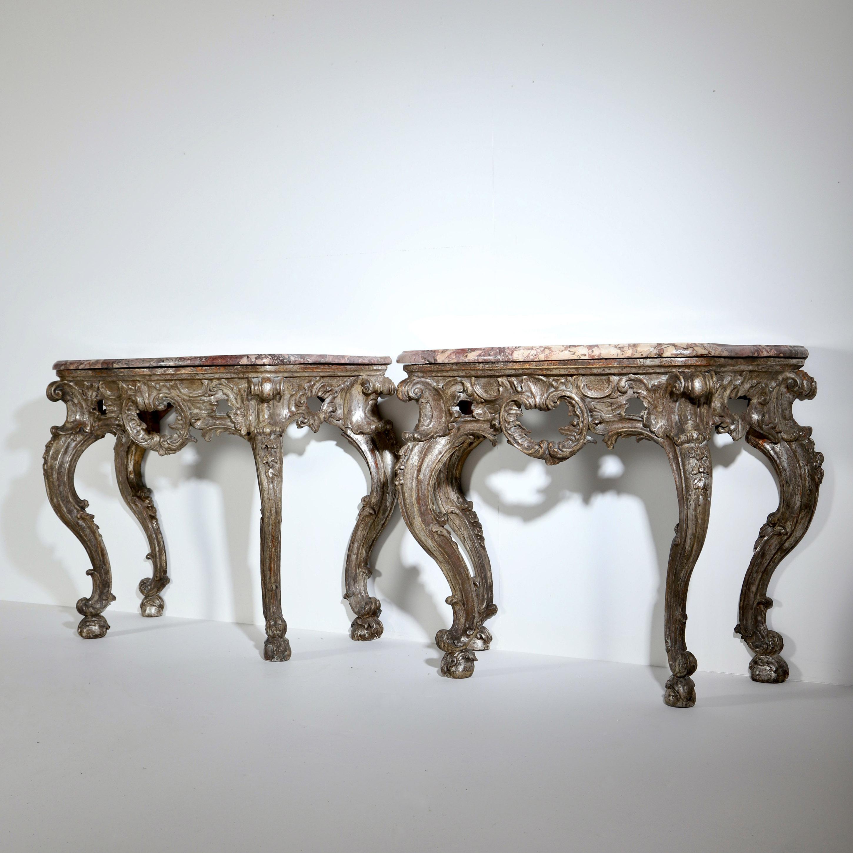 Pair of 18th Century Baroque Silver Console Tables 7