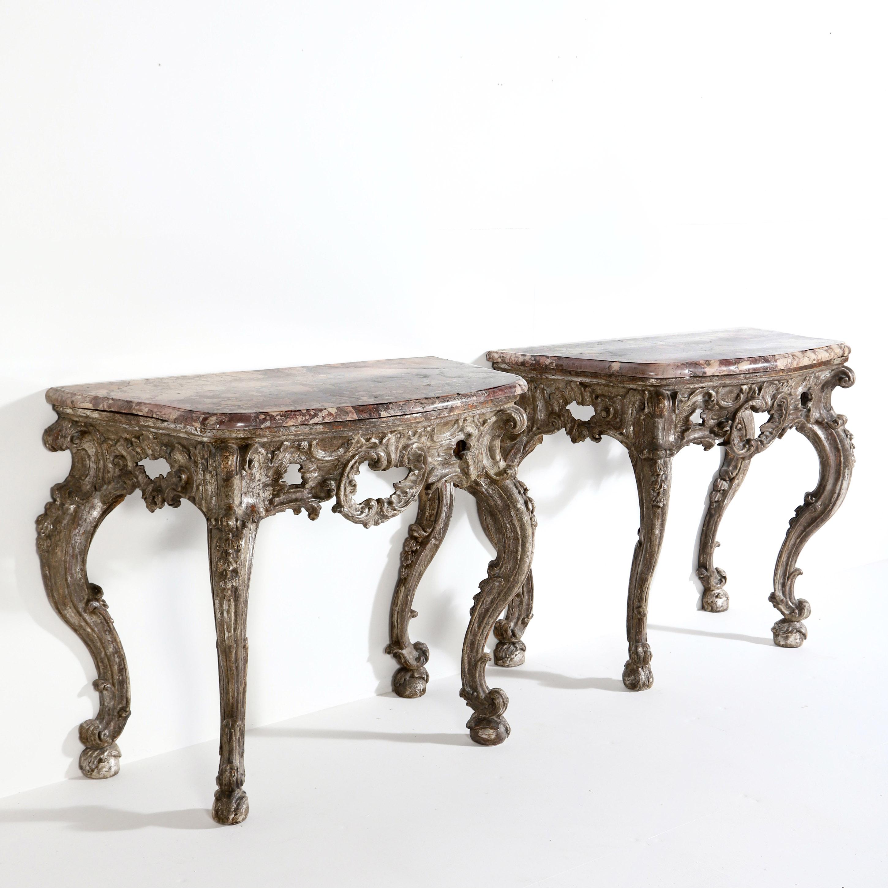 Italian Pair of 18th Century Baroque Silver Console Tables
