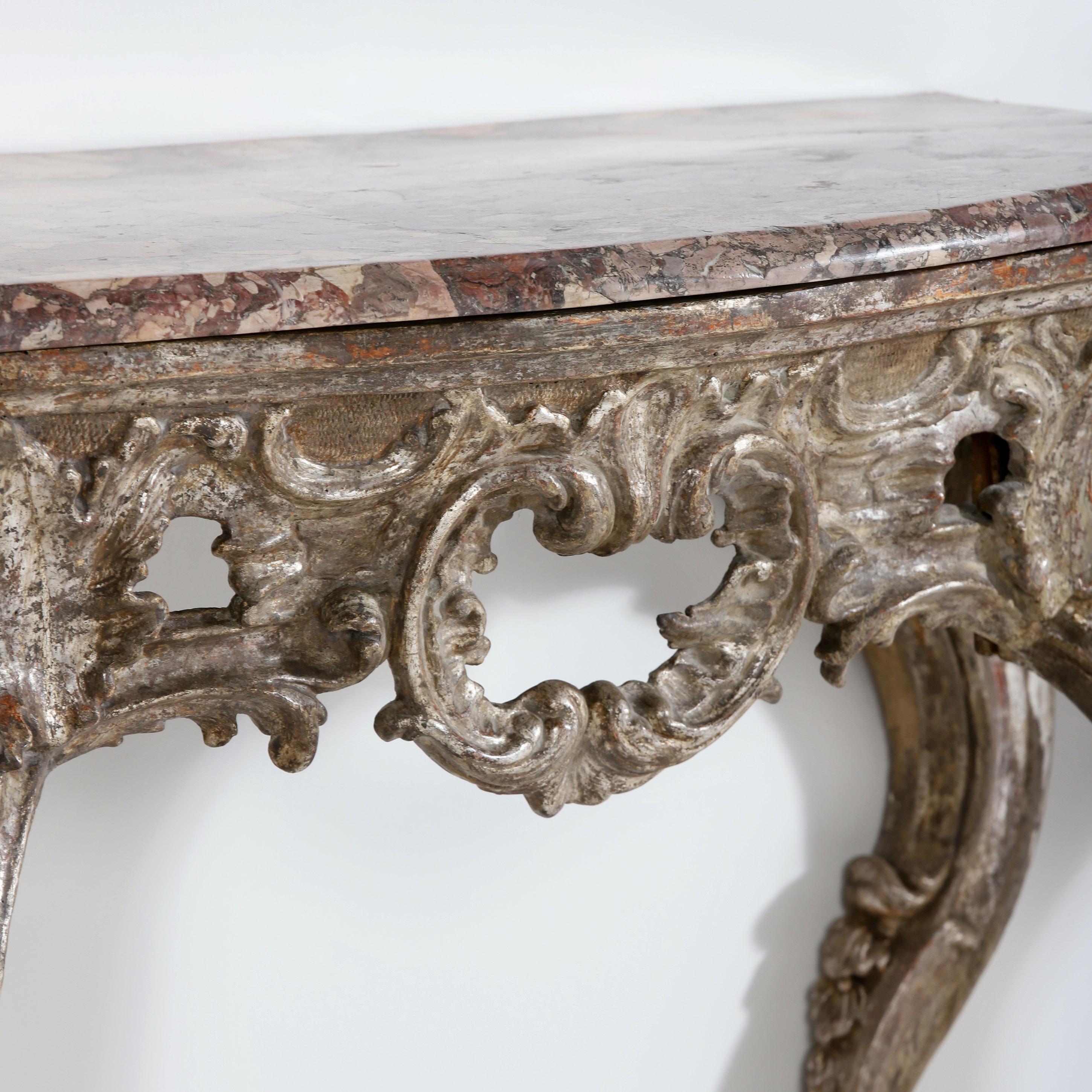 18th Century and Earlier Pair of 18th Century Baroque Silver Console Tables