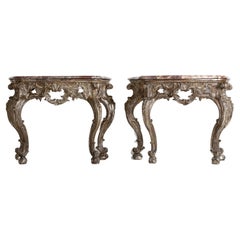 Pair of 18th Century Baroque Silver Console Tables