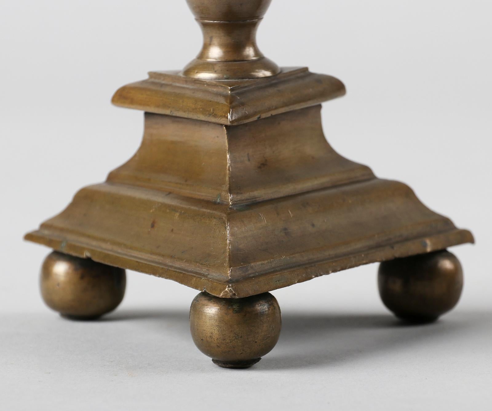 Dutch Pair of 18th Century Brass Antique Candlesticks