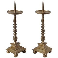 Pair of 18th Century Brass Antique Candlesticks
