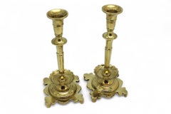 A Pair of 18th Century Brass Polish Shabbat Candlesticks