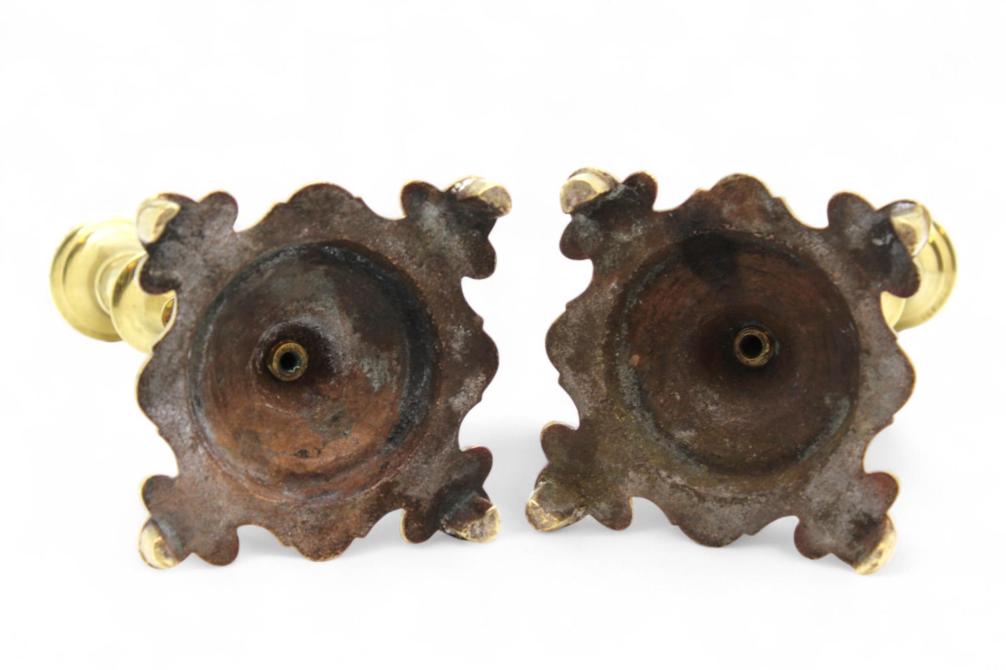 A Pair of 18th Century Brass Polish Shabbat Candlesticks For Sale 1