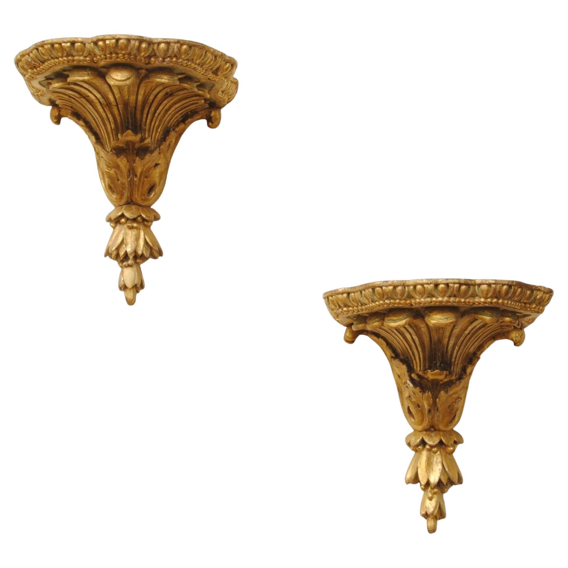 A Pair Of 18th Century Carved Giltwood Wall Brackets For Sale