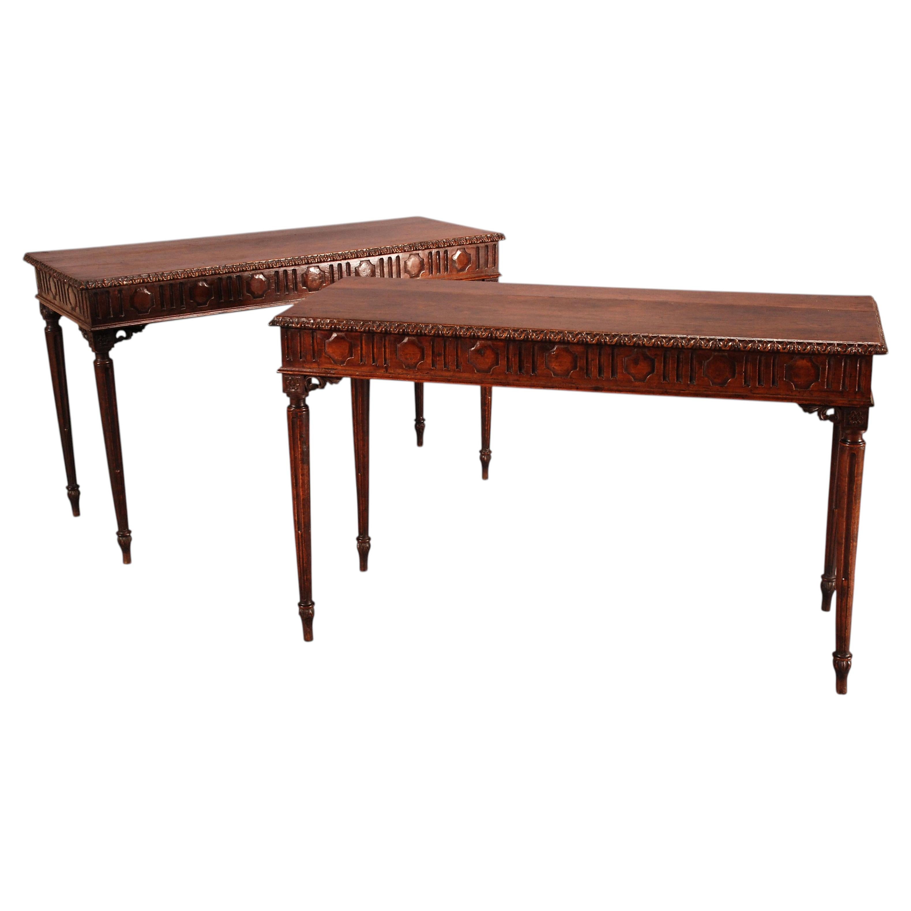 A Pair of 18th Century Fruitwood Console Tables For Sale