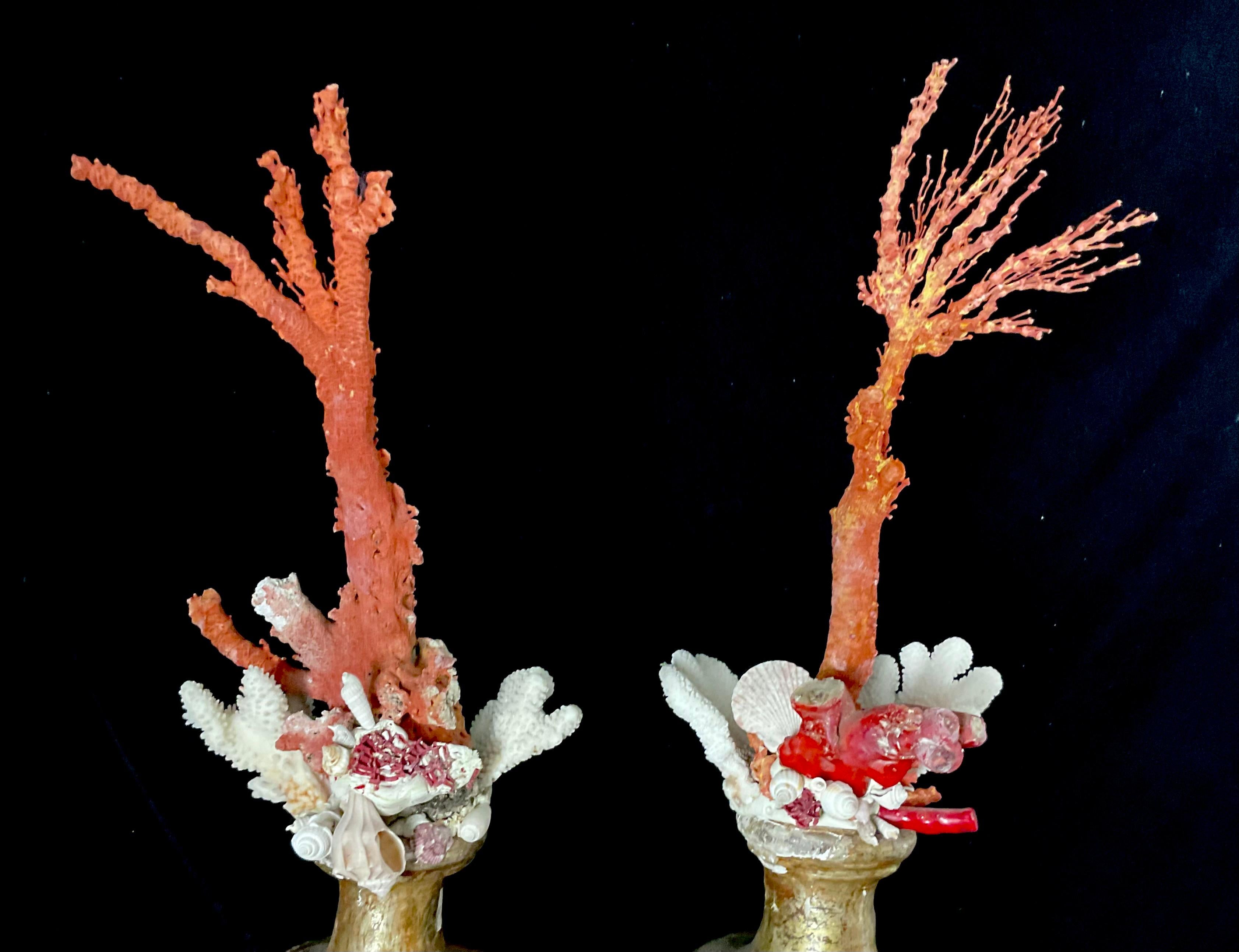 Organic Modern A Pair of 18th Century Giltwood Fragments Mounted With Shells And Coral For Sale