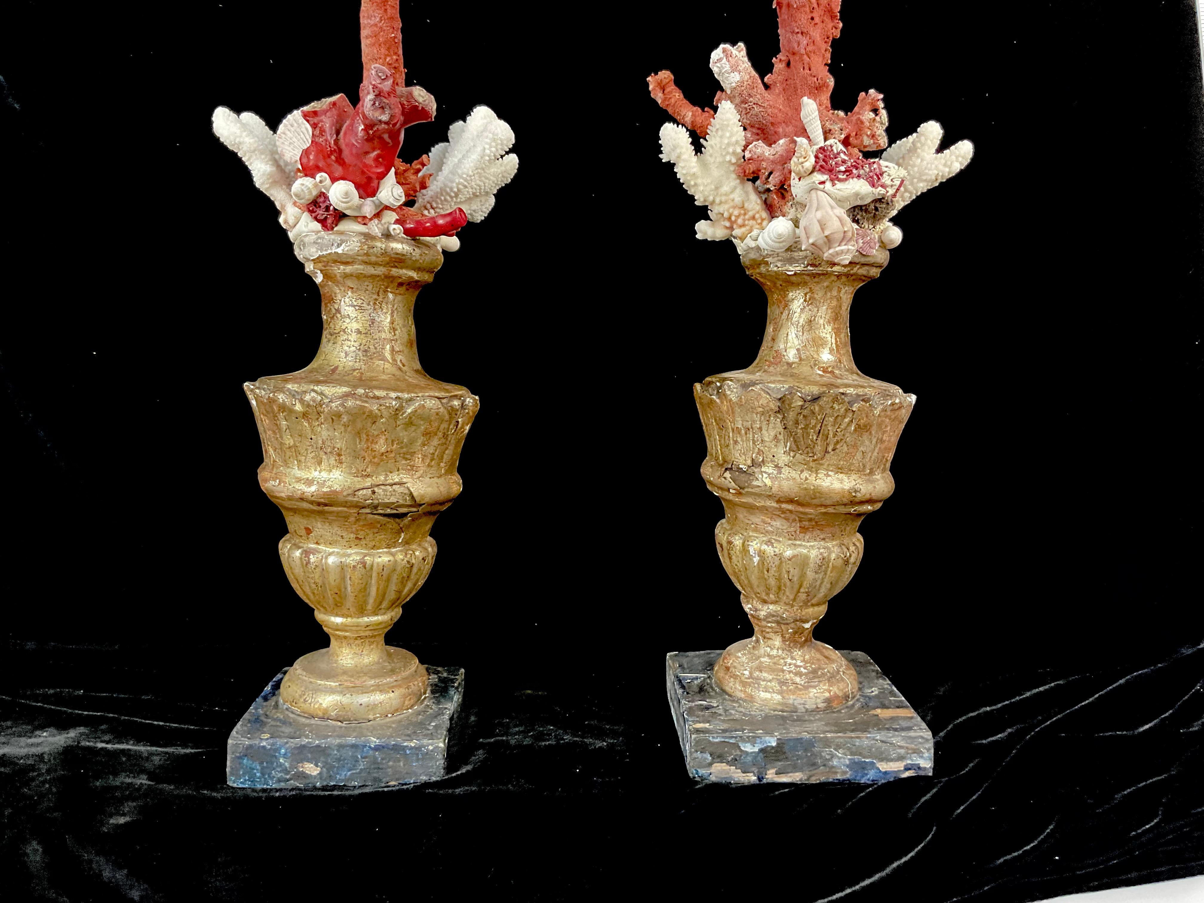 A Pair of 18th Century Giltwood Fragments Mounted With Shells And Coral For Sale 2