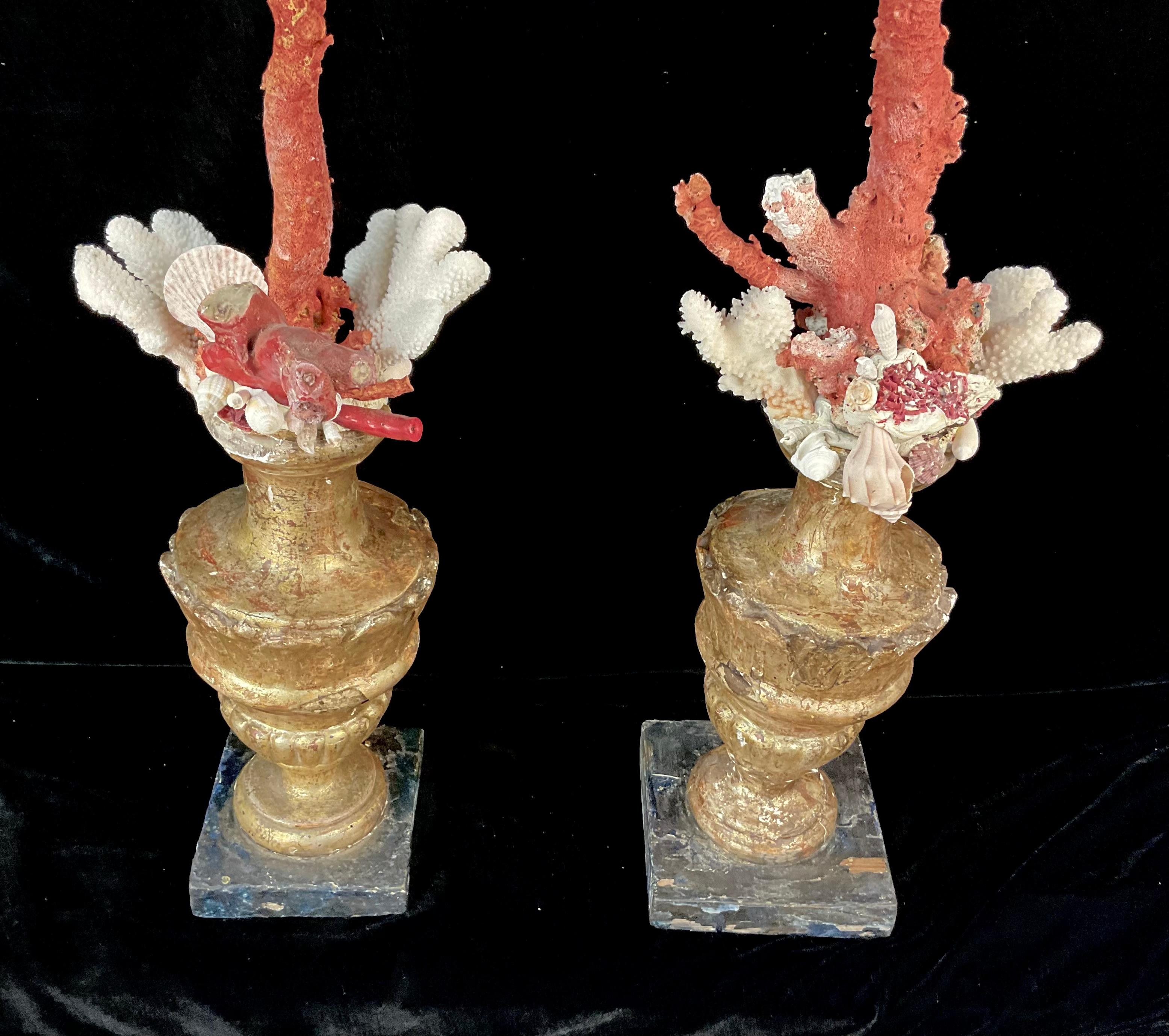 A Pair of 18th Century Giltwood Fragments Mounted With Shells And Coral For Sale 3