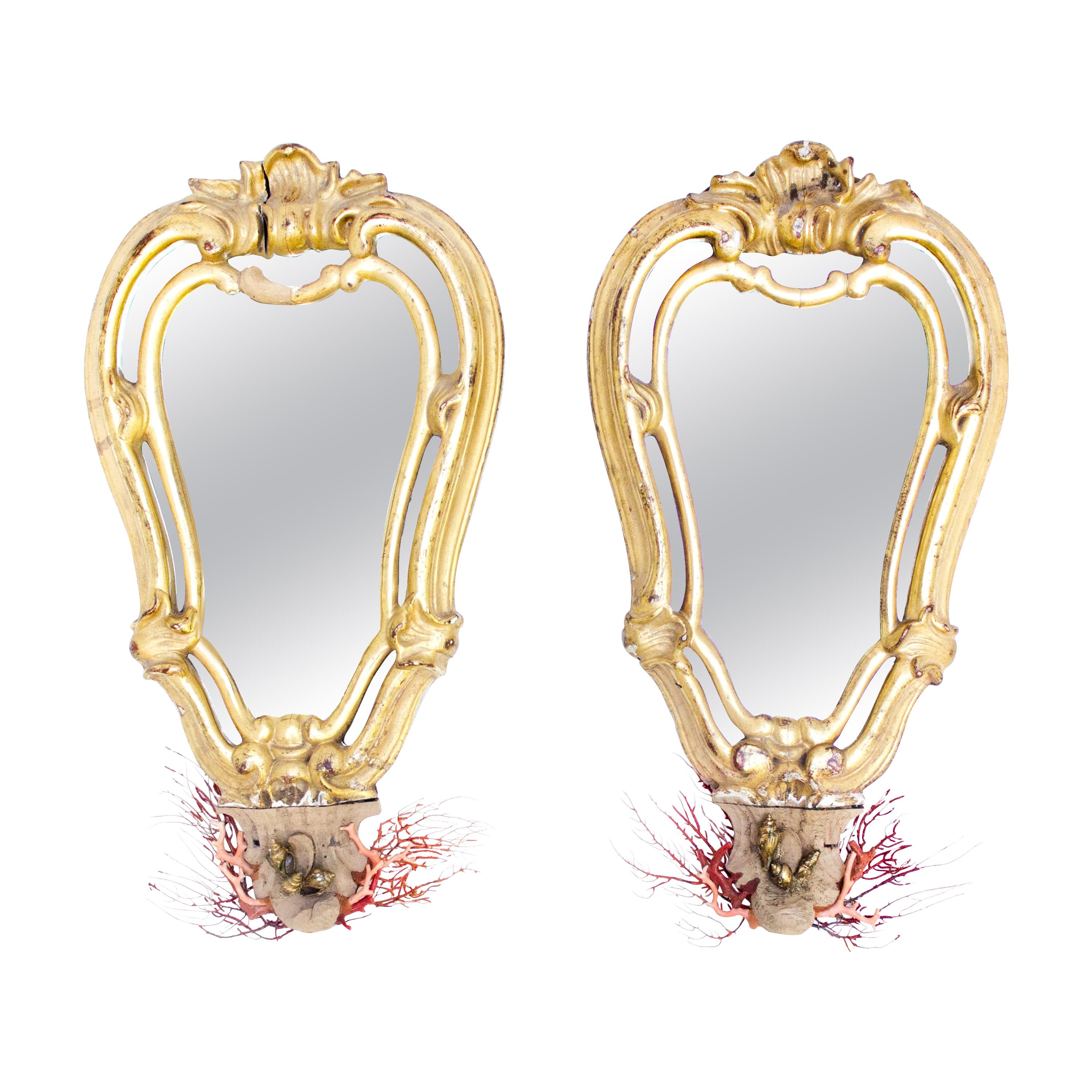 Pair of 18th Century Italian Mirrors Decorated with Mediterranean Coral