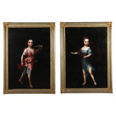 Pair of 18th Century Italian School Old Master Portraits of 2 Sisters