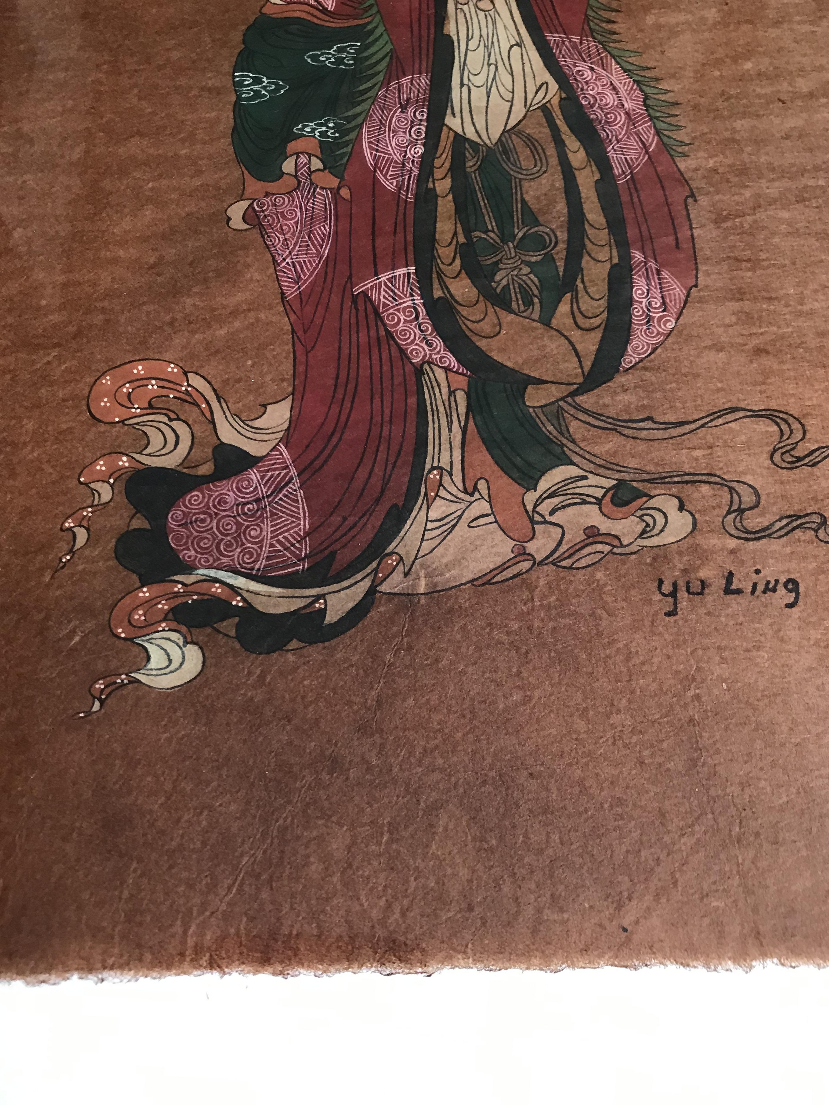 Japonisme Pair of 18th Century Japanese Watercolor on Rice Paper