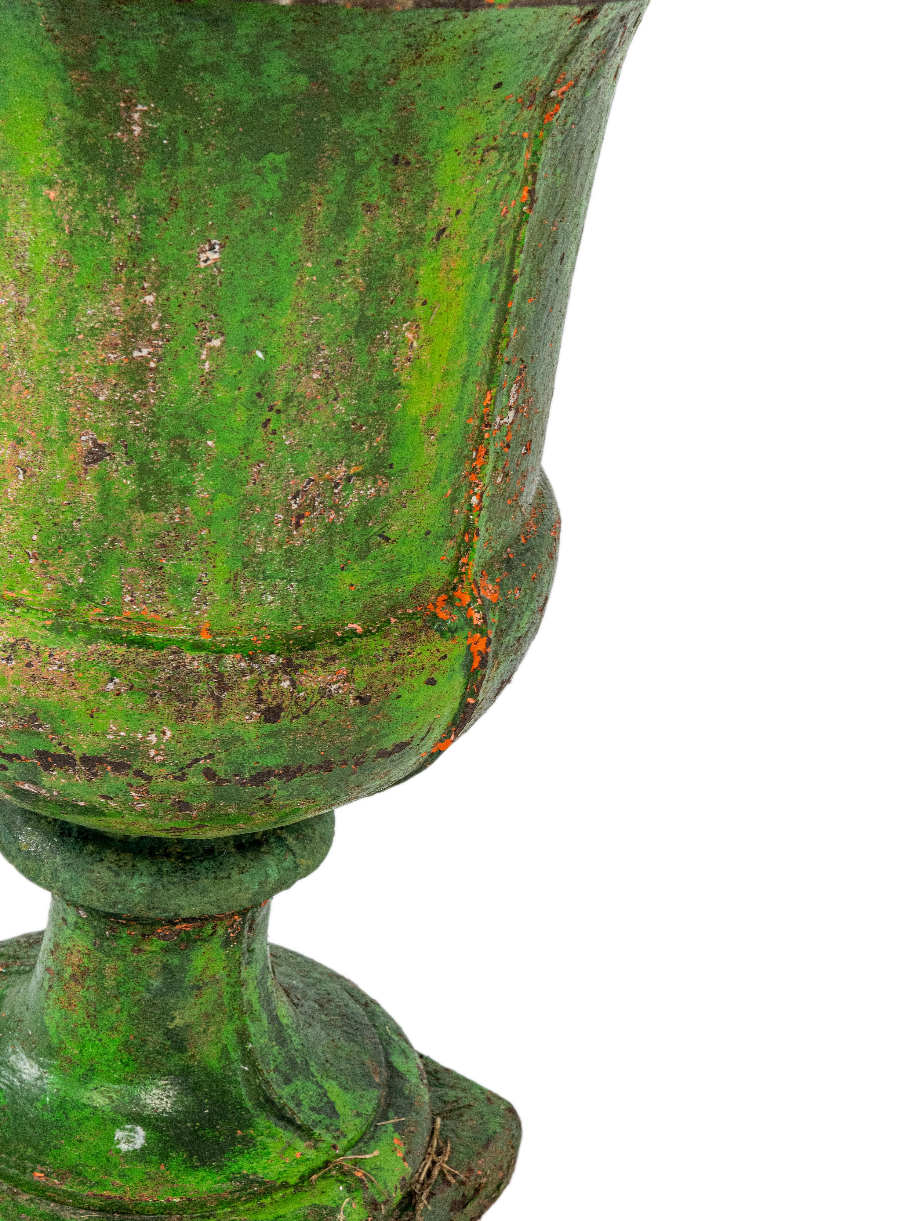 18th Century and Earlier A pair of 18th century large green painted urns. For Sale