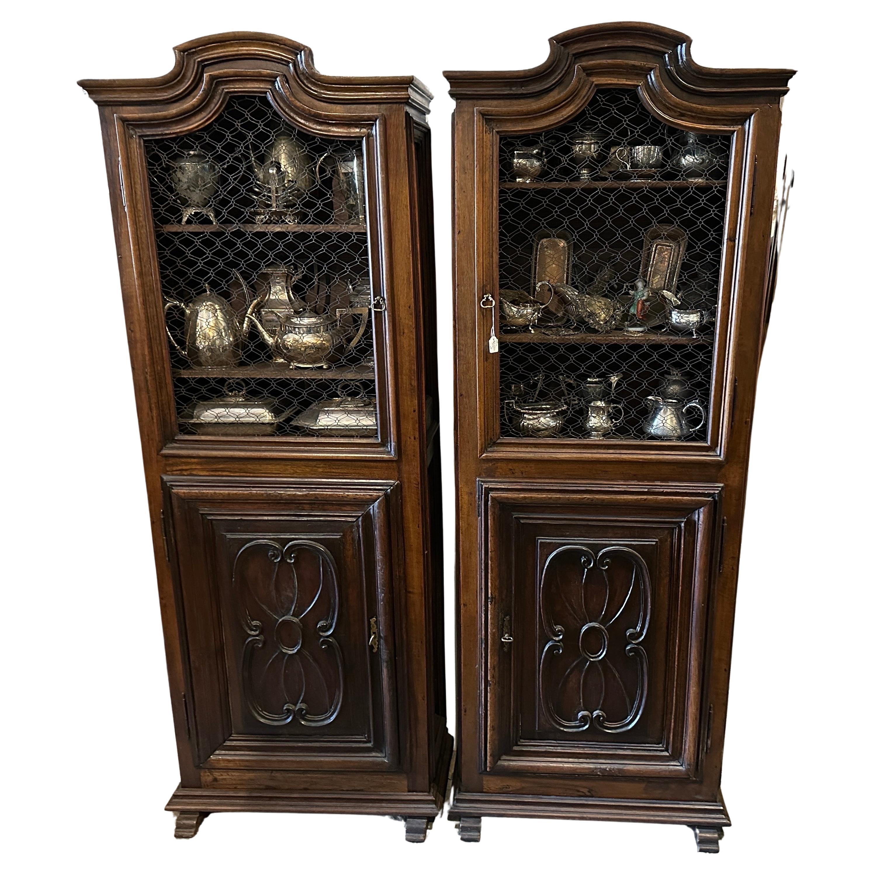 A pair of 18th Century Late Louis XVI Walnut Wood Italian Credenzas For Sale