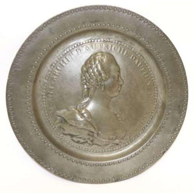 18th Century and Earlier Pair of 18th Century Louis XVI & Marie Antoinette Commemorative Pewter Plates For Sale