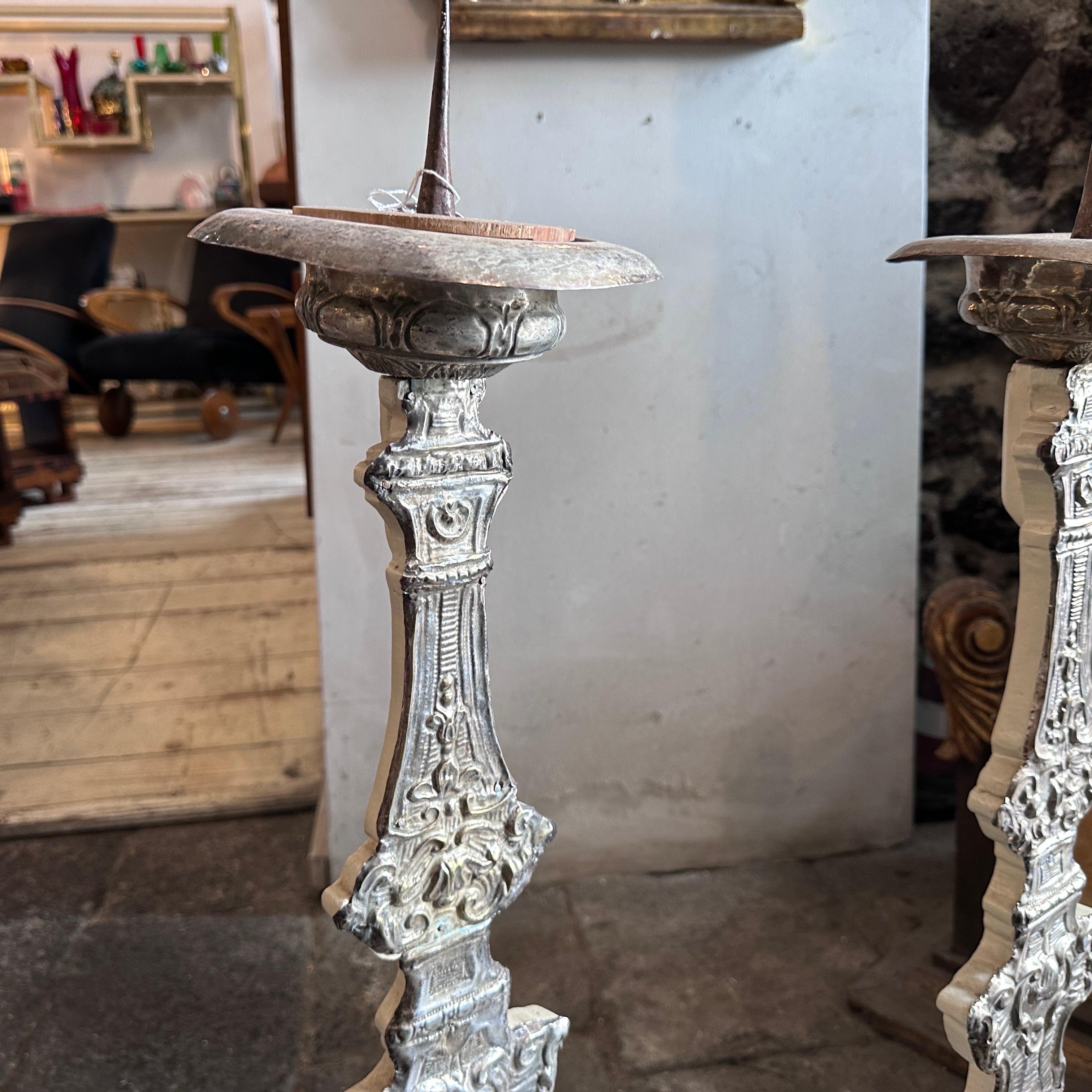 Pair of 18th Century Metal Covered Wood Sicilian Torcheres For Sale 7