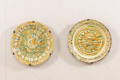 Pair of 18th Century Spanish Majolica Platters, Bird & Leaf Motif in Jewel Tones