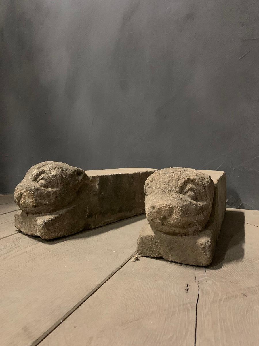 French Pair of 18th Century Stone Firedogs For Sale