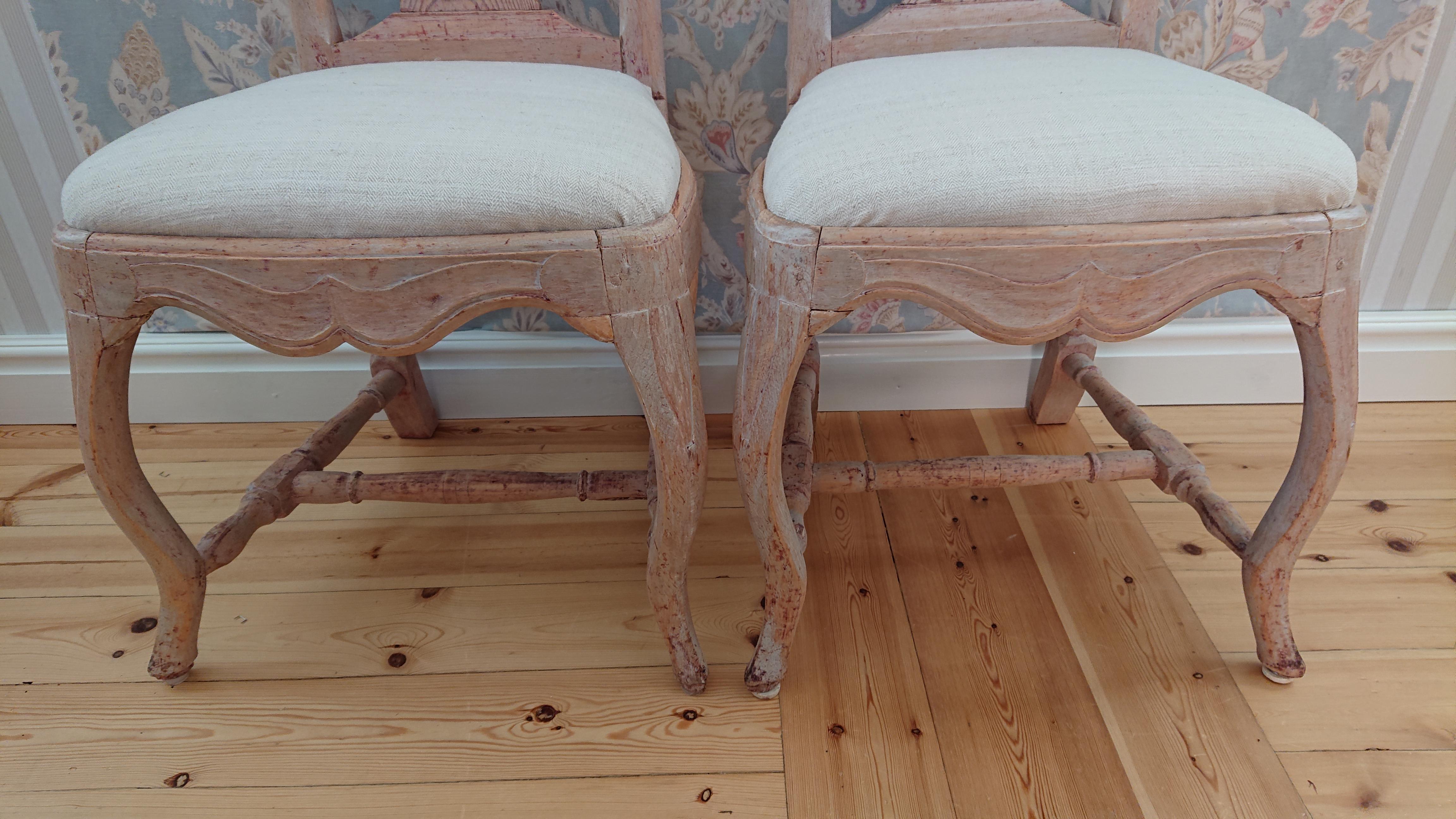 Pair of 18th Century Swedish Rococo Chairs Originalpaint 8