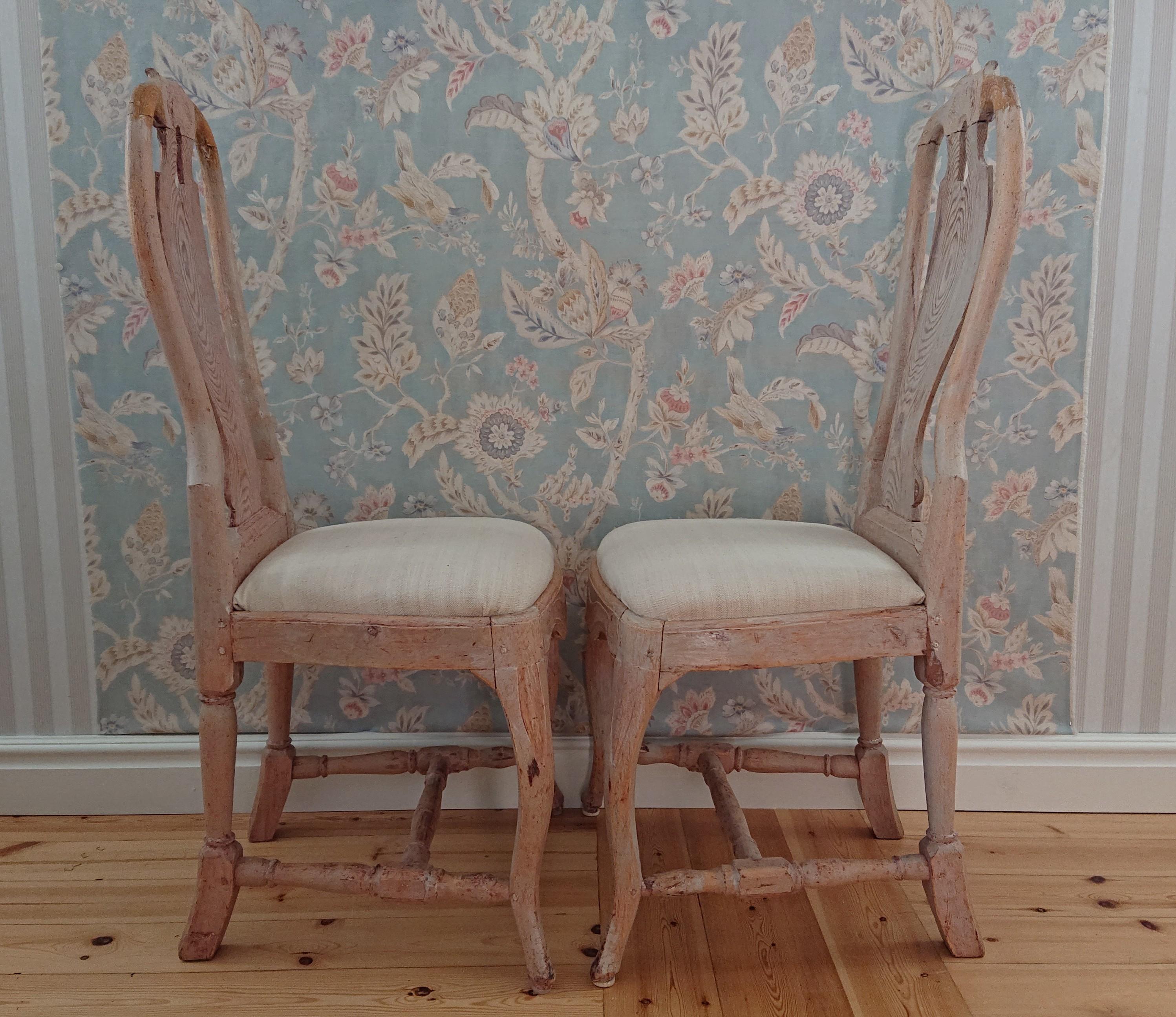 Hand-Crafted Pair of 18th Century Swedish Rococo Chairs Originalpaint
