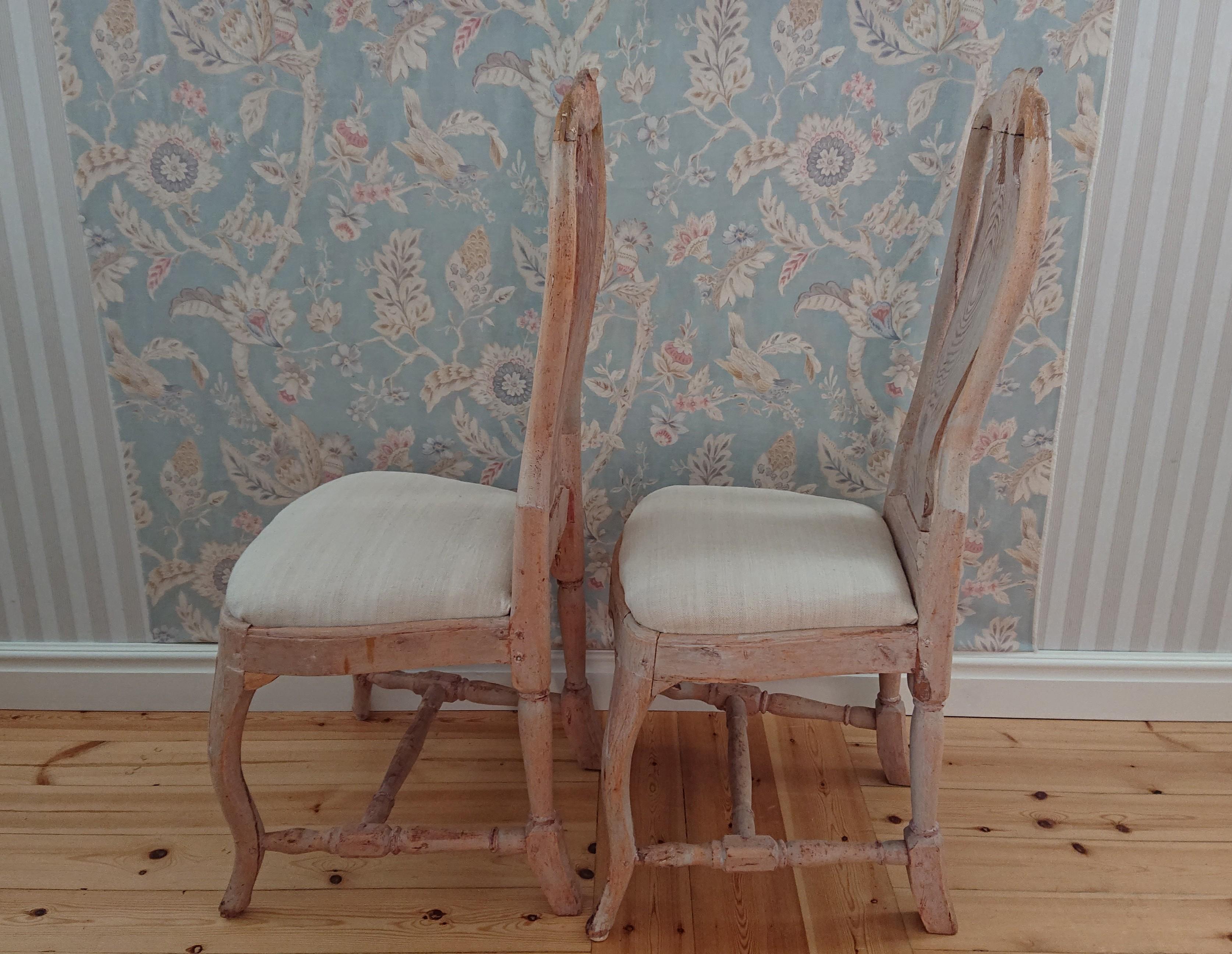 Pine Pair of 18th Century Swedish Rococo Chairs Originalpaint