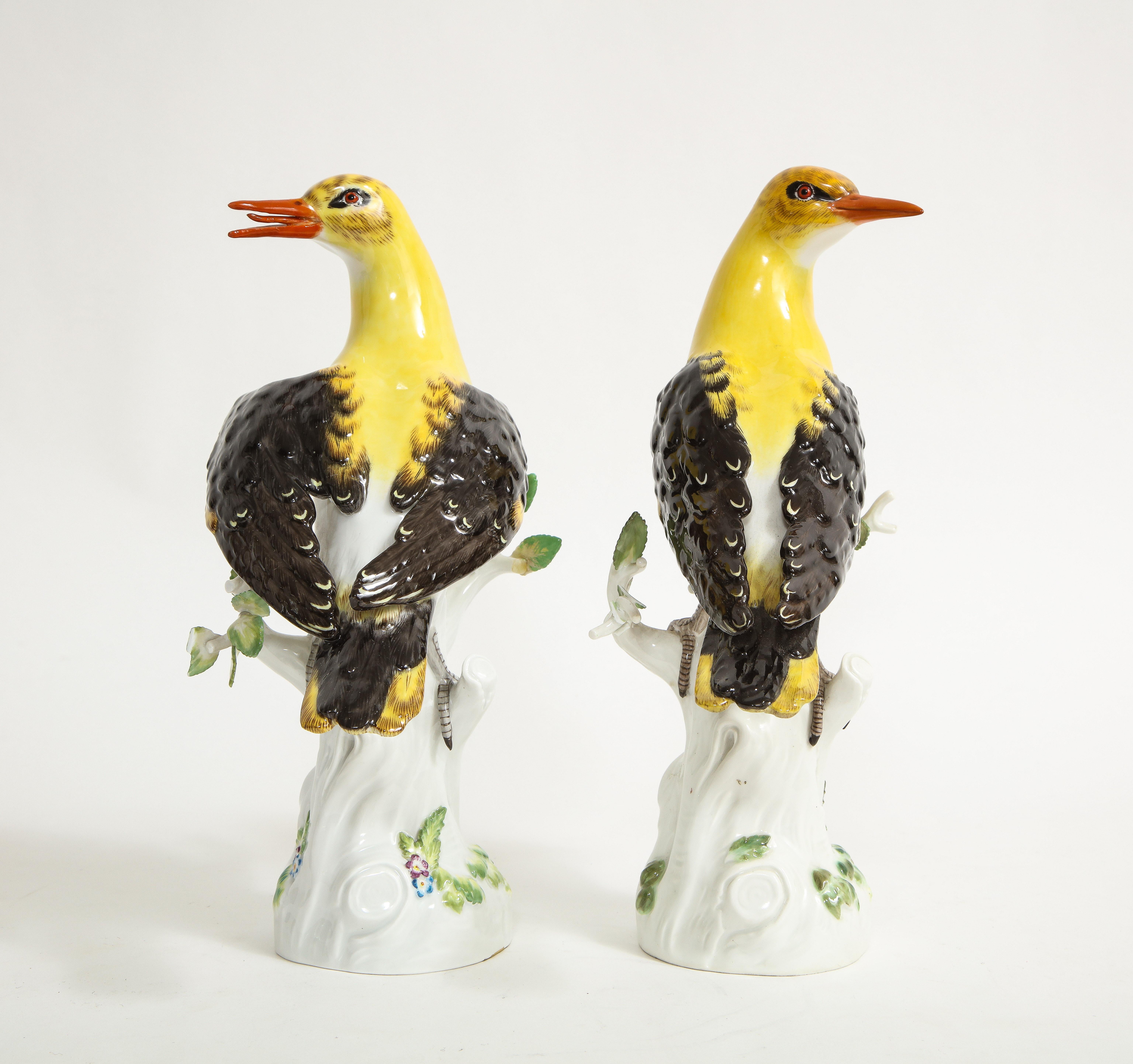 Hand-Carved Pair of 19/20th C. Louis XVI Style Meissen Models of Golden Oriole Birds For Sale