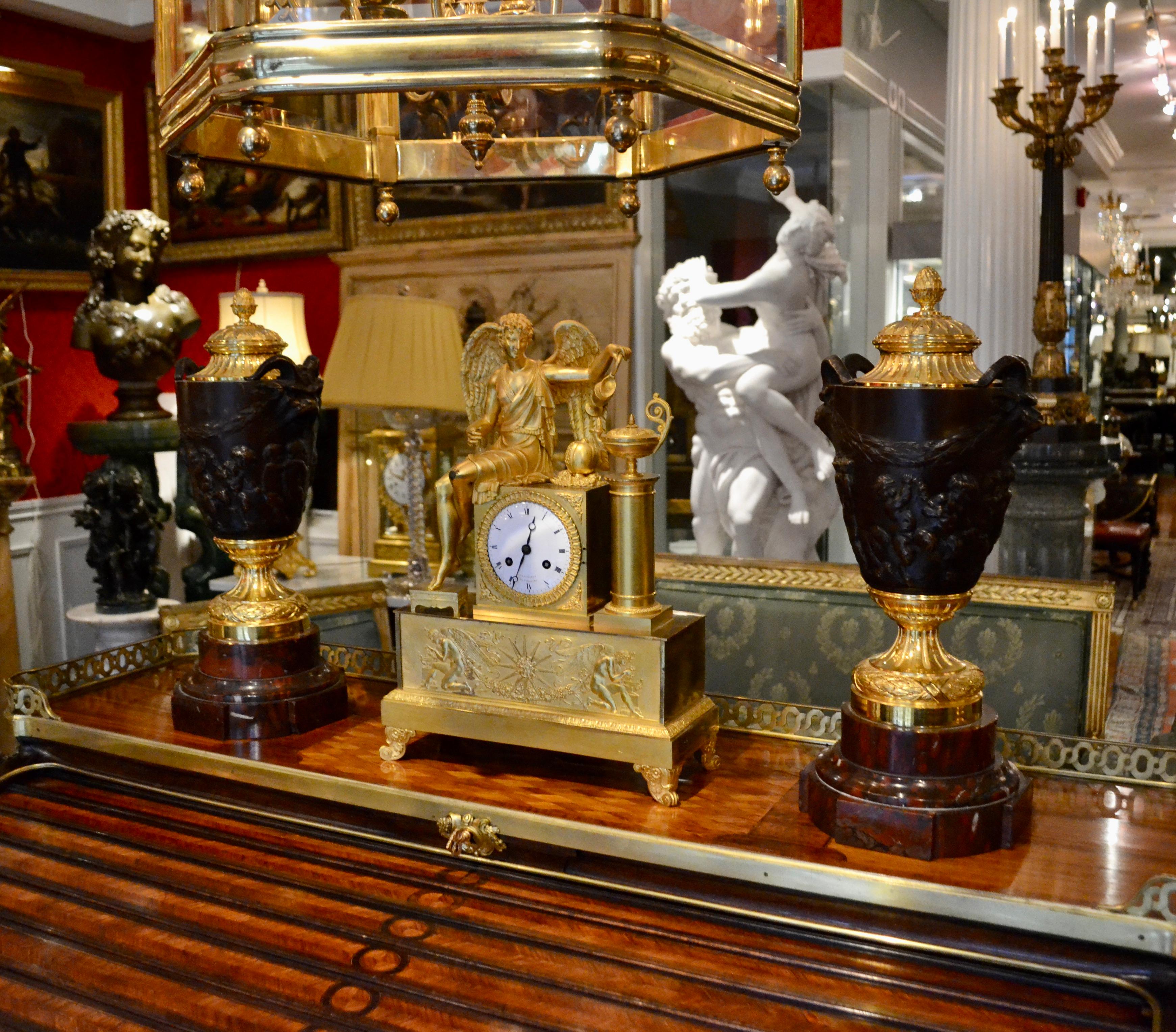 Pair of 19 Century Gilt and Patinated Bronze Cassolettes After Clodion 7