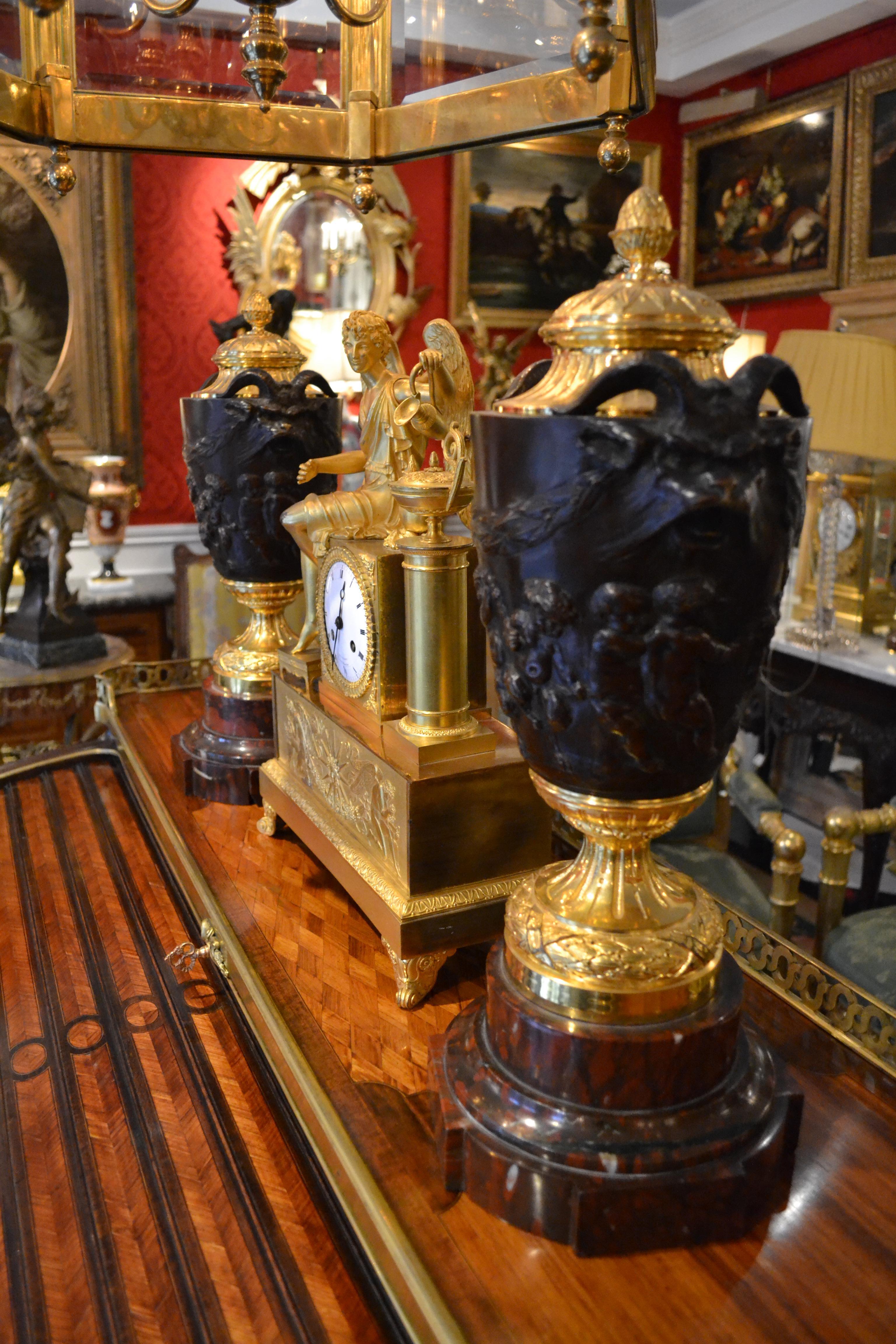 Pair of 19 Century Gilt and Patinated Bronze Cassolettes After Clodion 2
