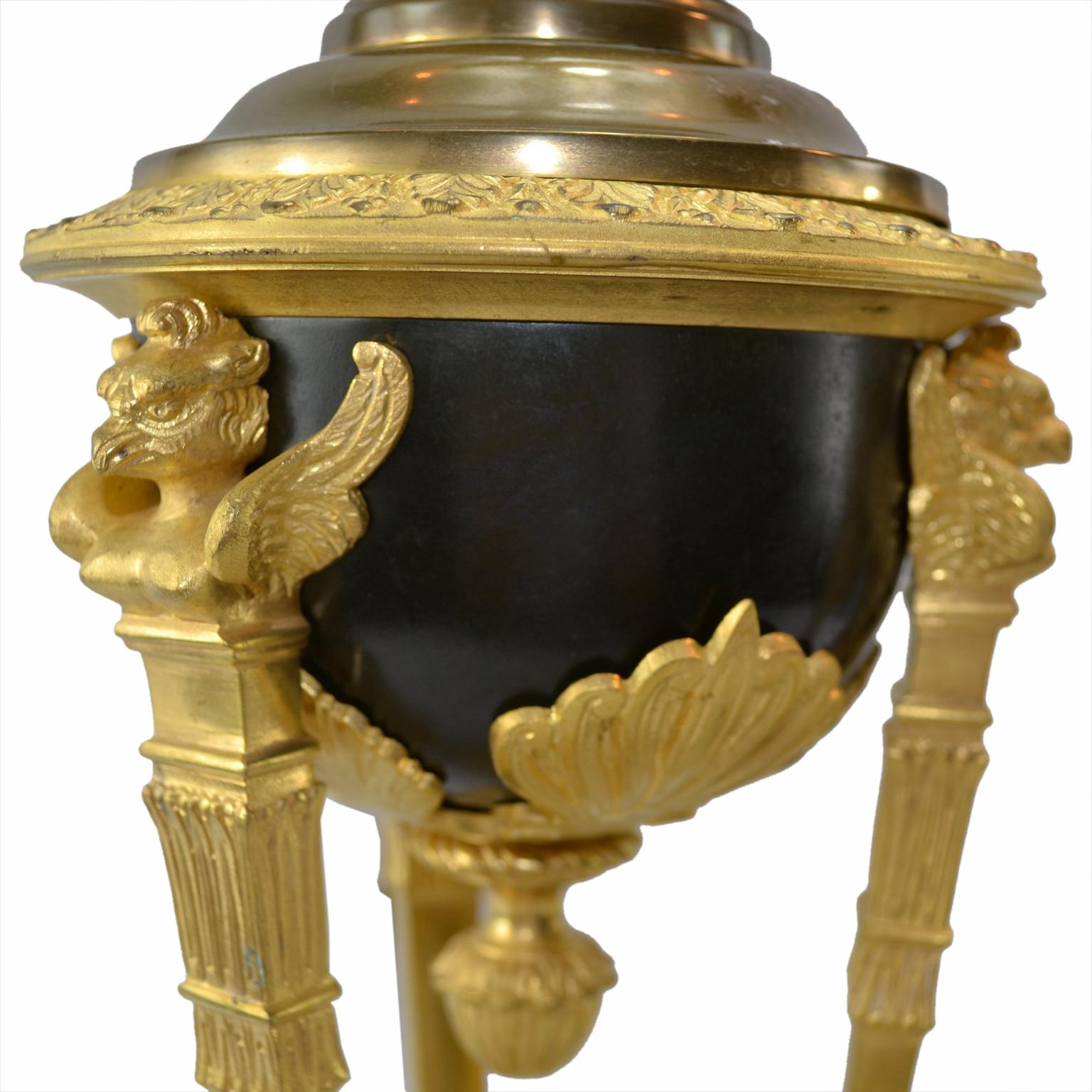 Pair of 19th Century Gilt and Patinated Bronze Pompeian Empire Style Lamps (Patiniert)