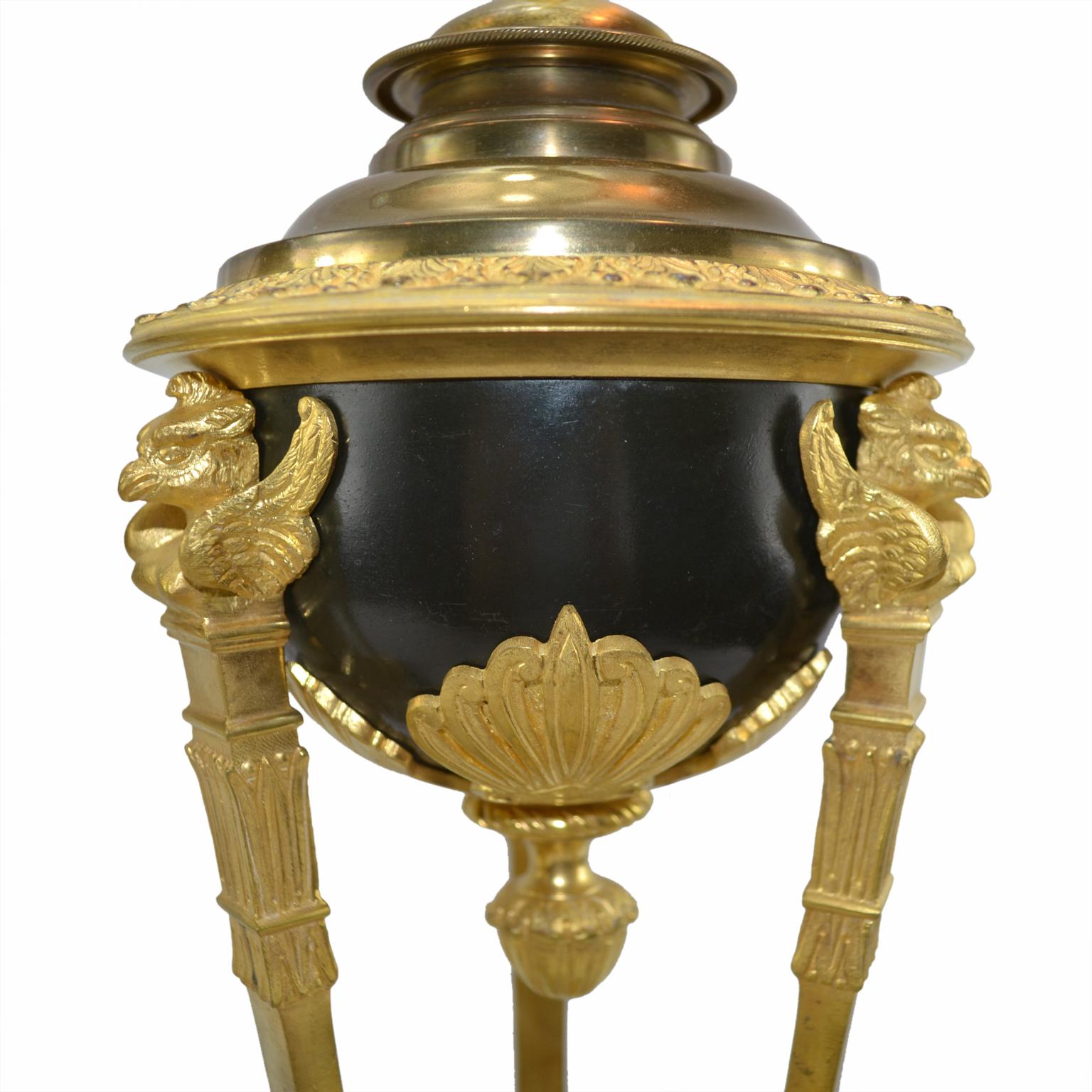 Pair of 19th Century Gilt and Patinated Bronze Pompeian Empire Style Lamps (19. Jahrhundert)