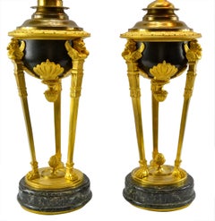 Pair of 19th Century Gilt and Patinated Bronze Pompeian Empire Style Lamps