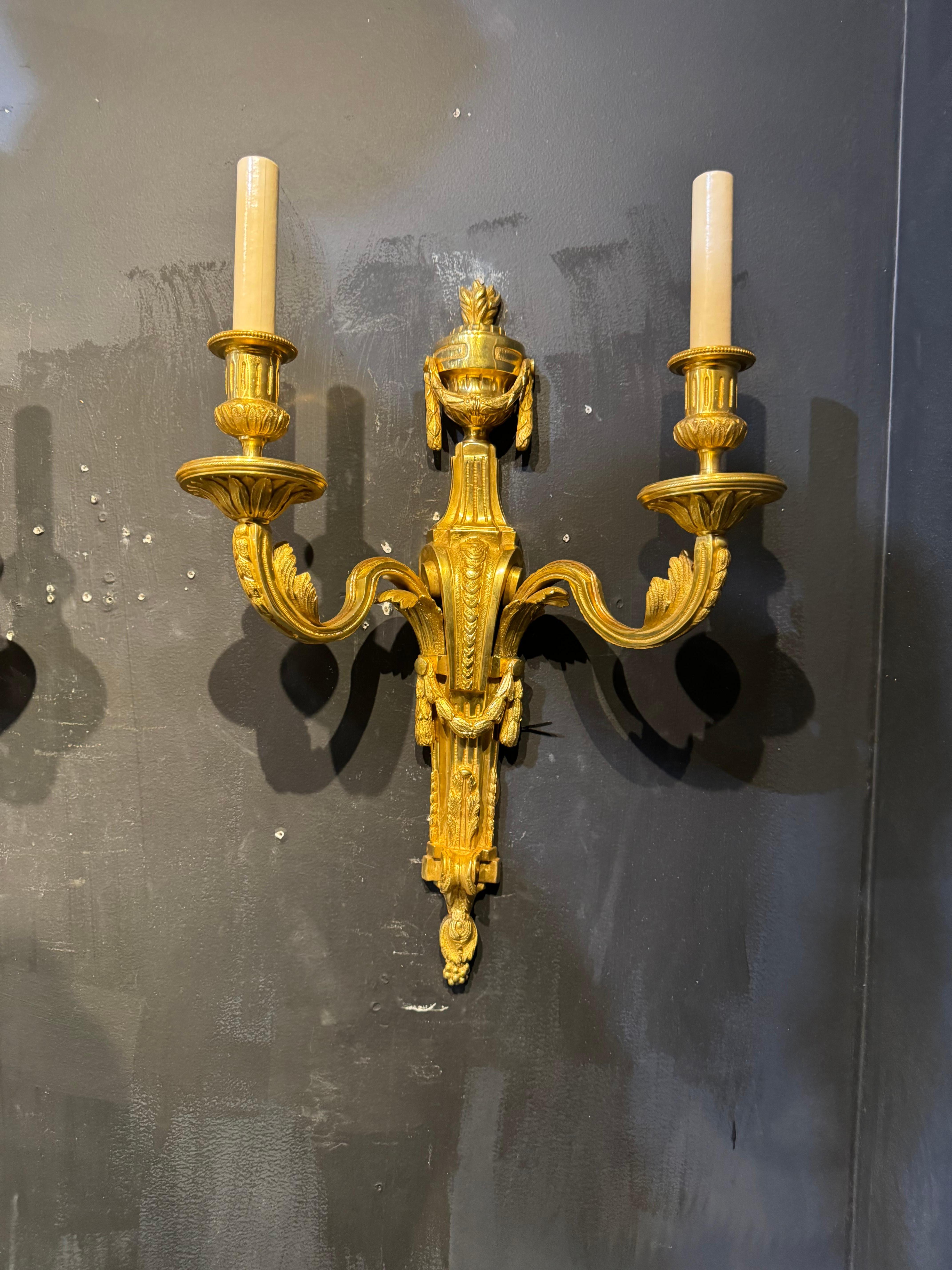 Neoclassical 1900 Caldwell Neoclassic Gilt Sconces For Sale