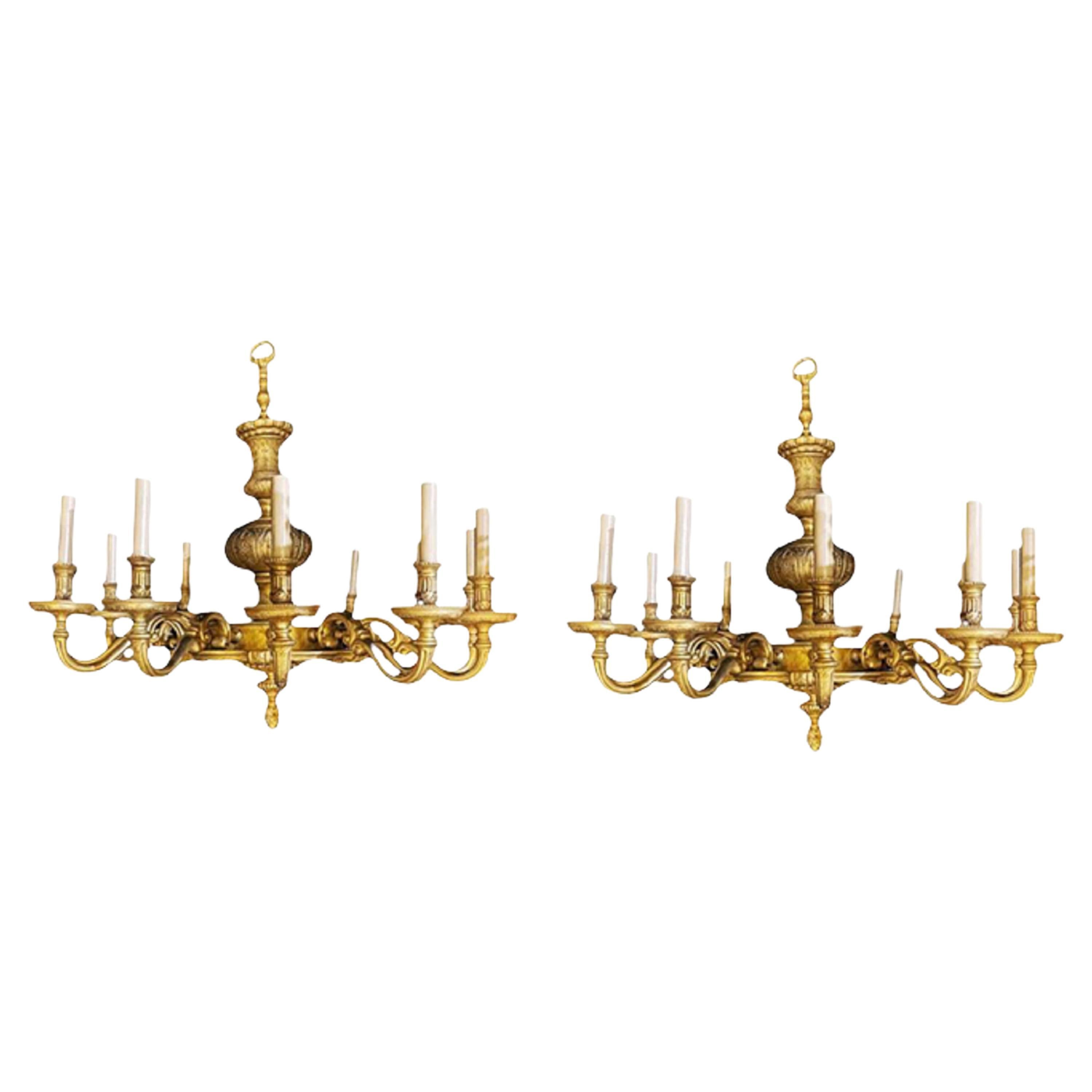 Pair of 1900’s Caldwell Bronze Engraved Chandeliers