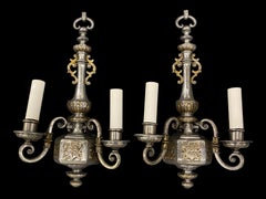 1920's Caldwell Silver Plated Sconces with Gilt Ditales