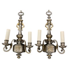 1920's Caldwell Silver Plated Sconces with Gilt Ditales