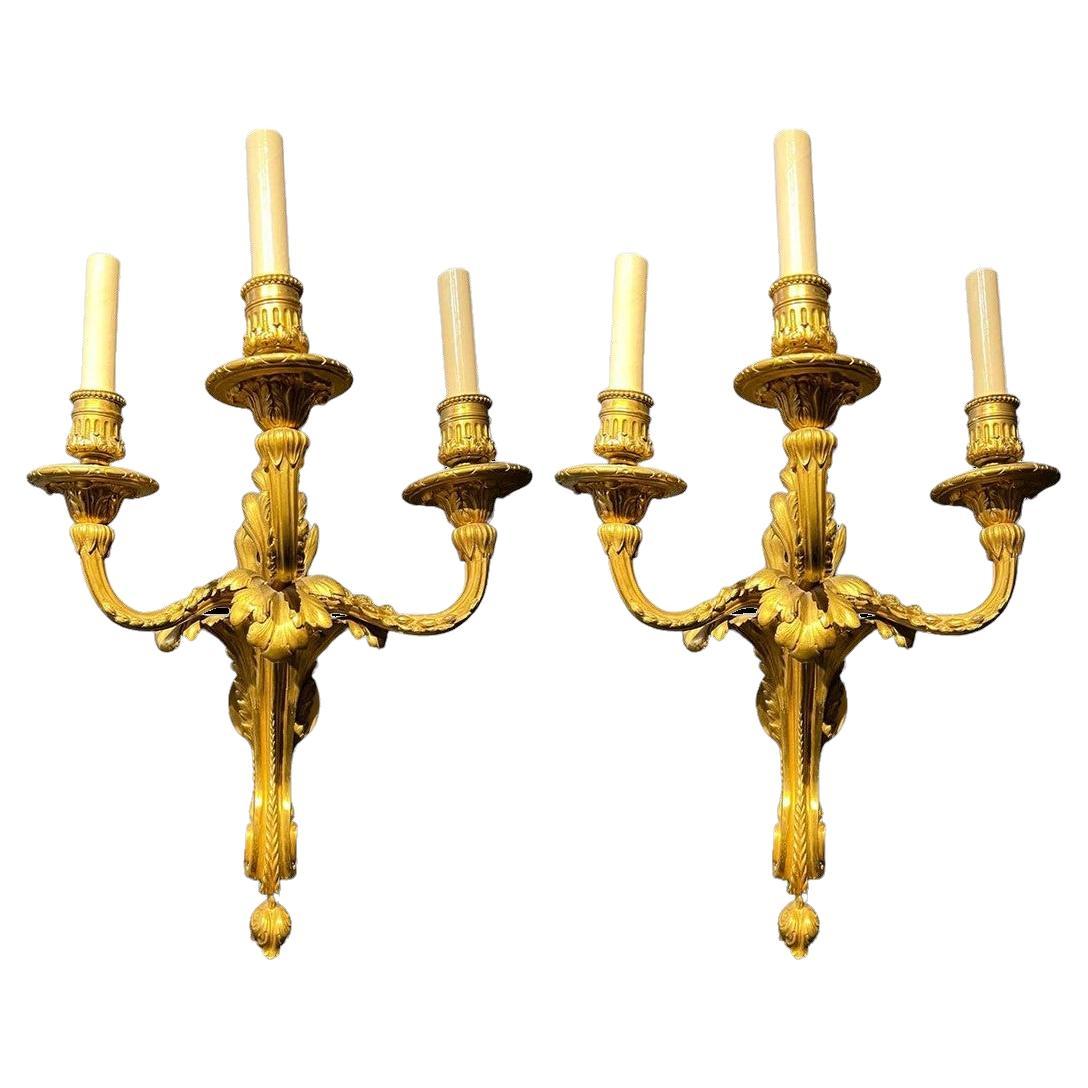 Pair 1920's Caldwell Large Sconces with 3 Lights For Sale