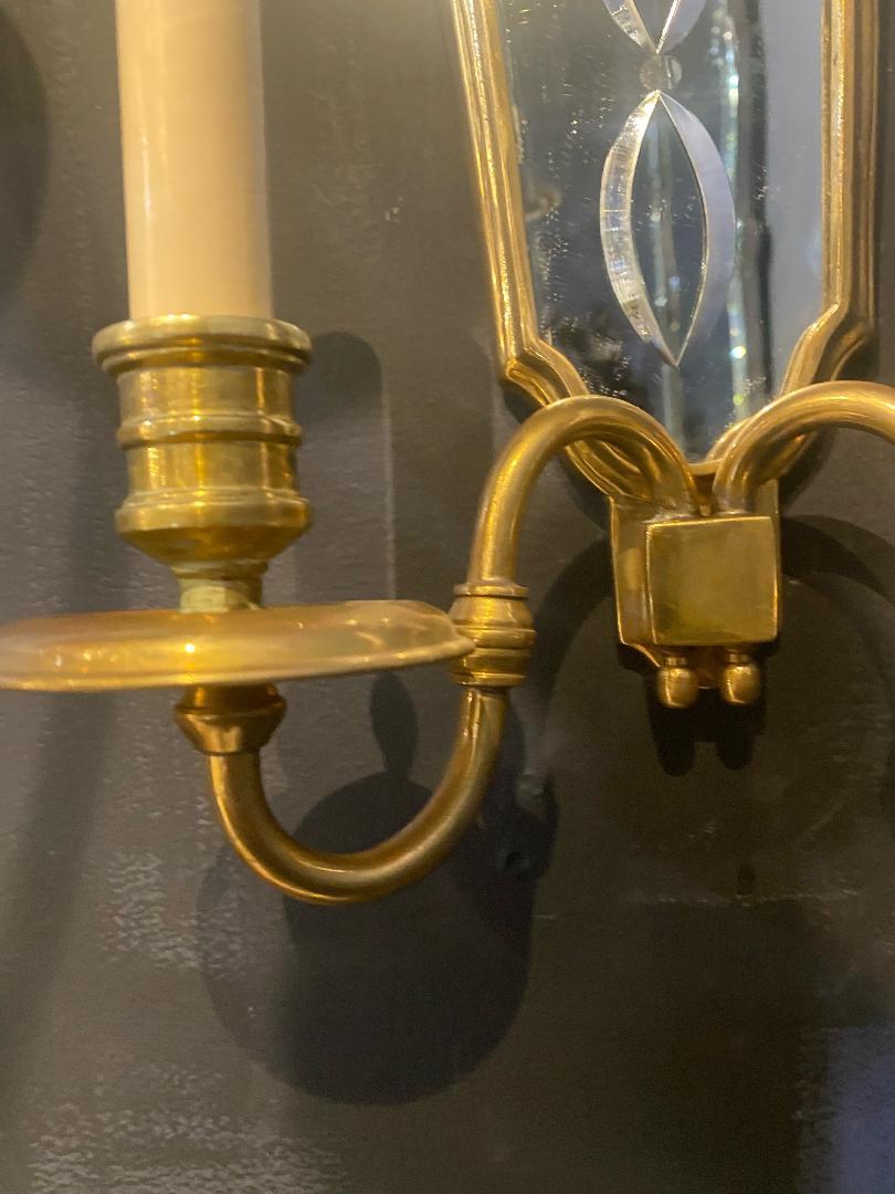 American Classical 1920's Caldwell Sconces with Etched Mirror Backplate For Sale